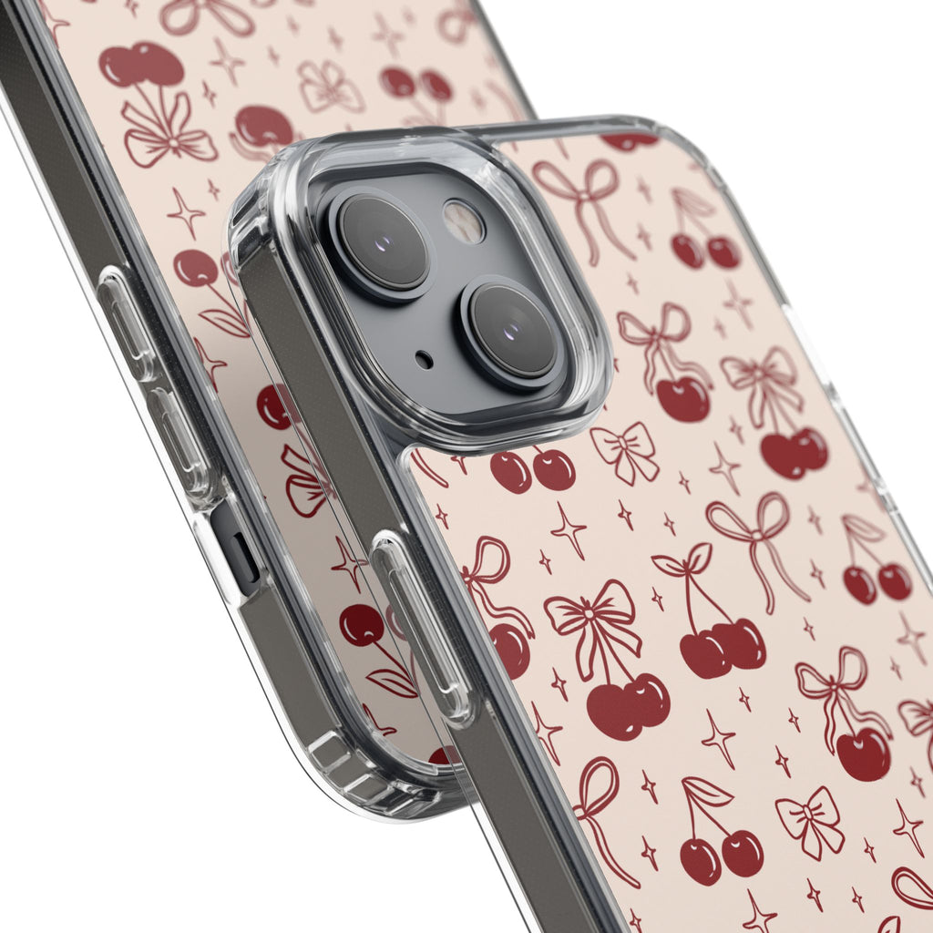 Red Cherry Pattern Aesthetic Phone Case – Slim Lightweight Protective Cover, Cute Colorful Design for Women & Girls