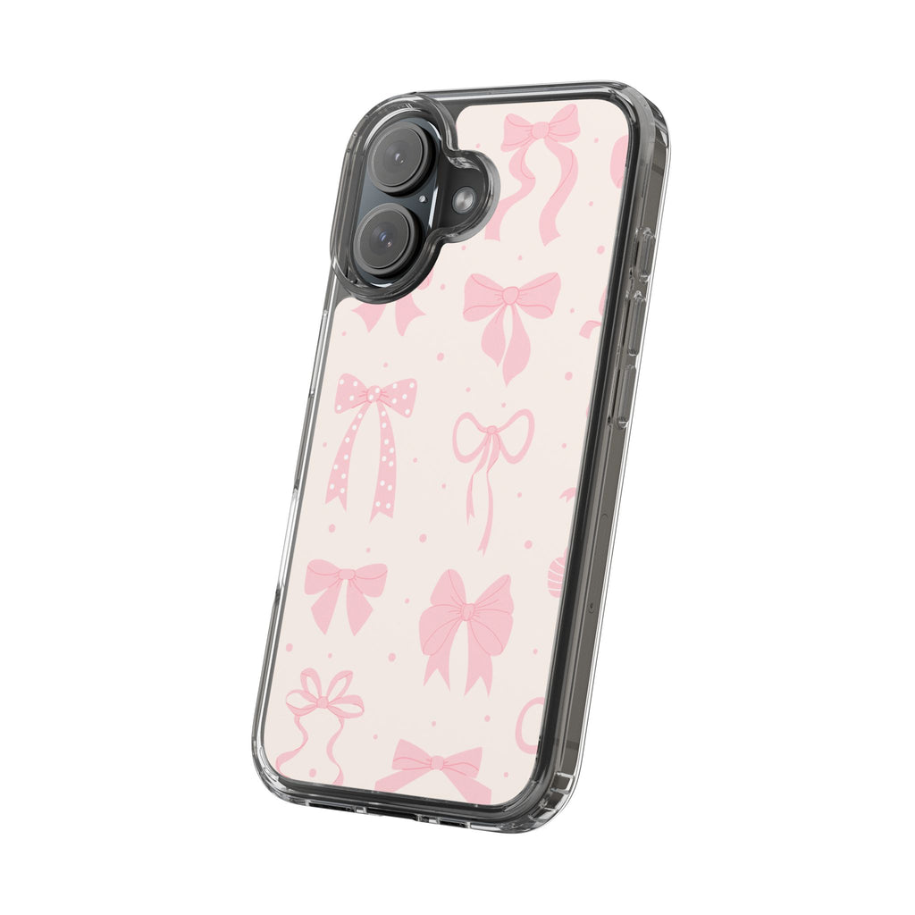Chic Bow Pattern Phone Case, Cute Pink Bow Clear Cases for Girls, Stylish Gift, Holiday Accessory, Trendy Tech Decor