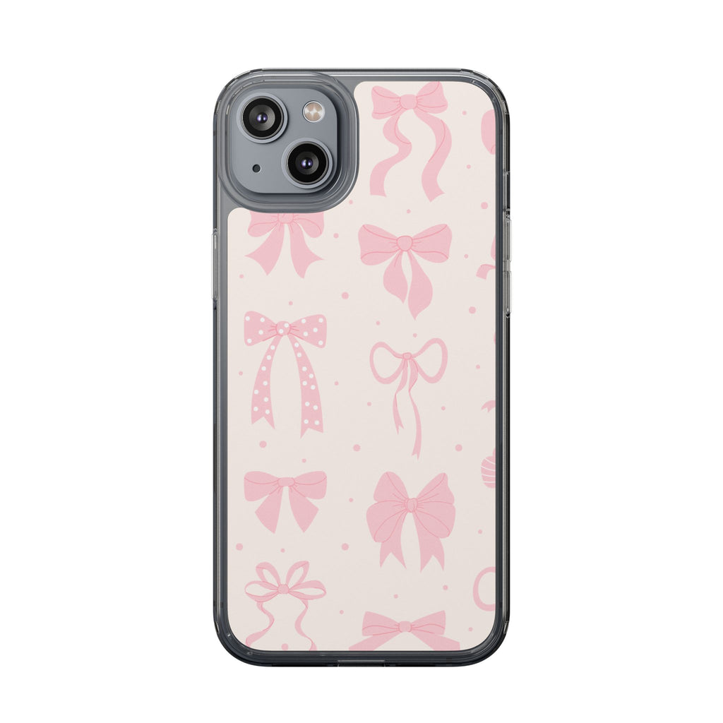 Chic Bow Pattern Phone Case, Cute Pink Bow Clear Cases for Girls, Stylish Gift, Holiday Accessory, Trendy Tech Decor