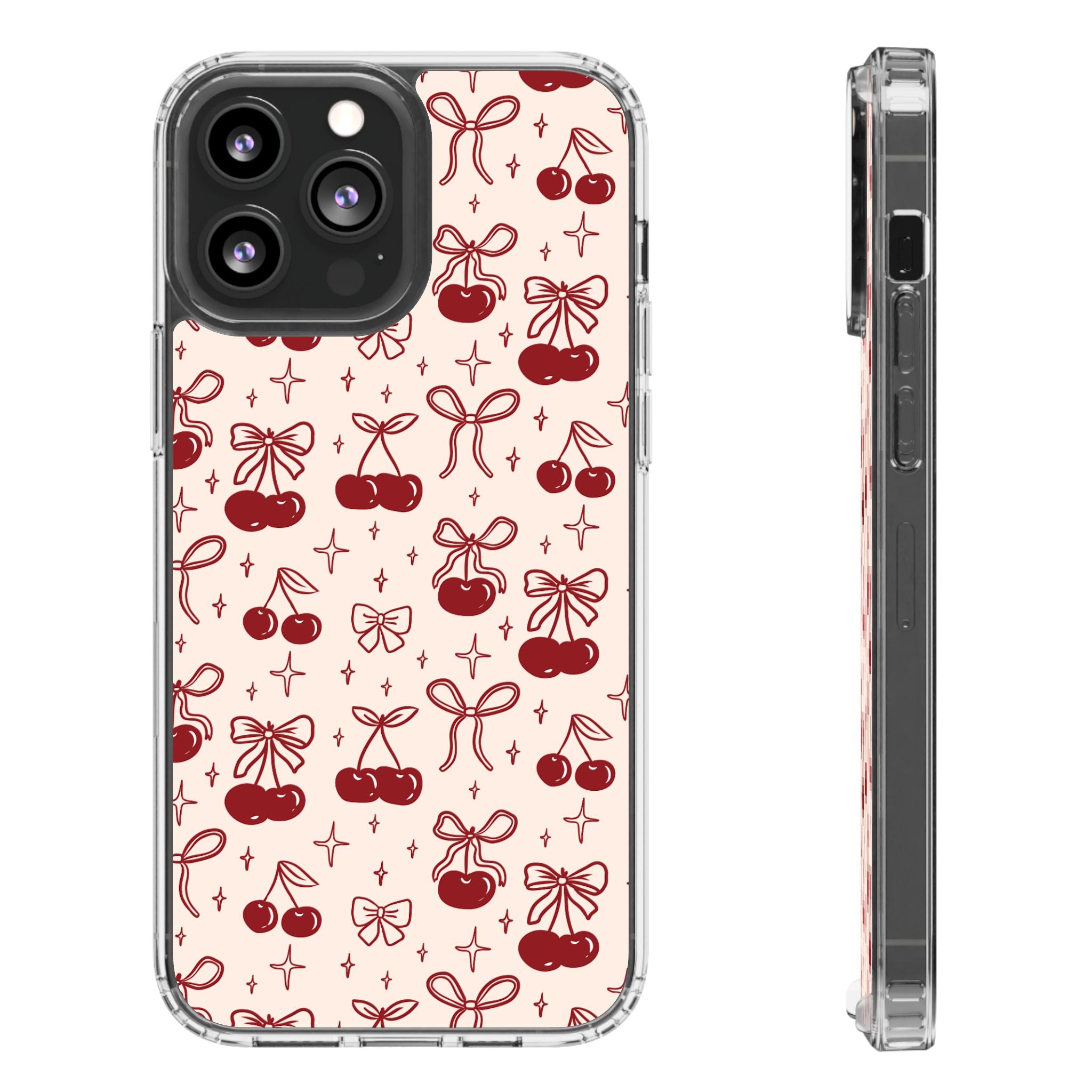 Red Cherry Pattern Aesthetic Phone Case – Slim Lightweight Protective Cover, Cute Colorful Design for Women & Girls
