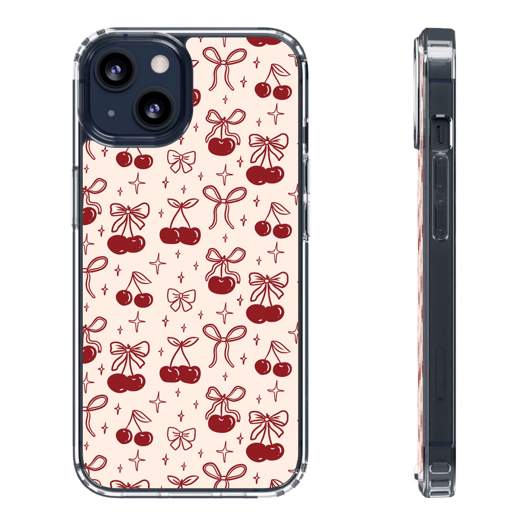 Red Cherry Pattern Aesthetic Phone Case – Slim Lightweight Protective Cover, Cute Colorful Design for Women & Girls