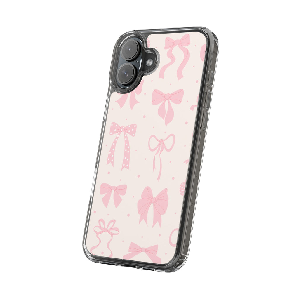 Chic Bow Pattern Phone Case, Cute Pink Bow Clear Cases for Girls, Stylish Gift, Holiday Accessory, Trendy Tech Decor