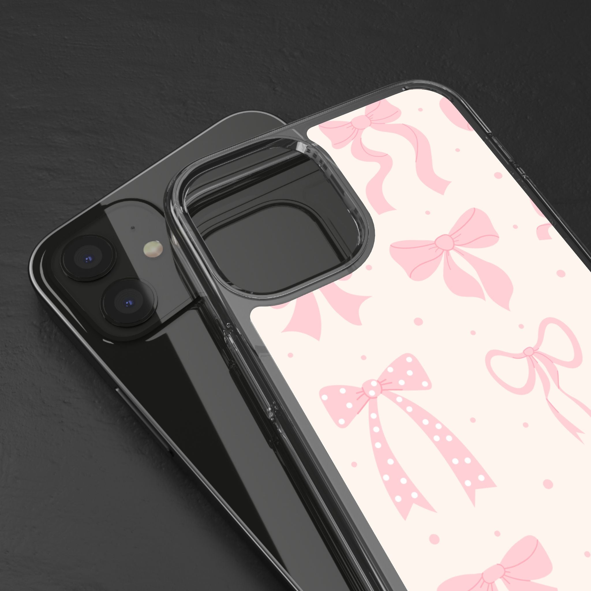 Chic Bow Pattern Phone Case, Cute Pink Bow Clear Cases for Girls, Stylish Gift, Holiday Accessory, Trendy Tech Decor