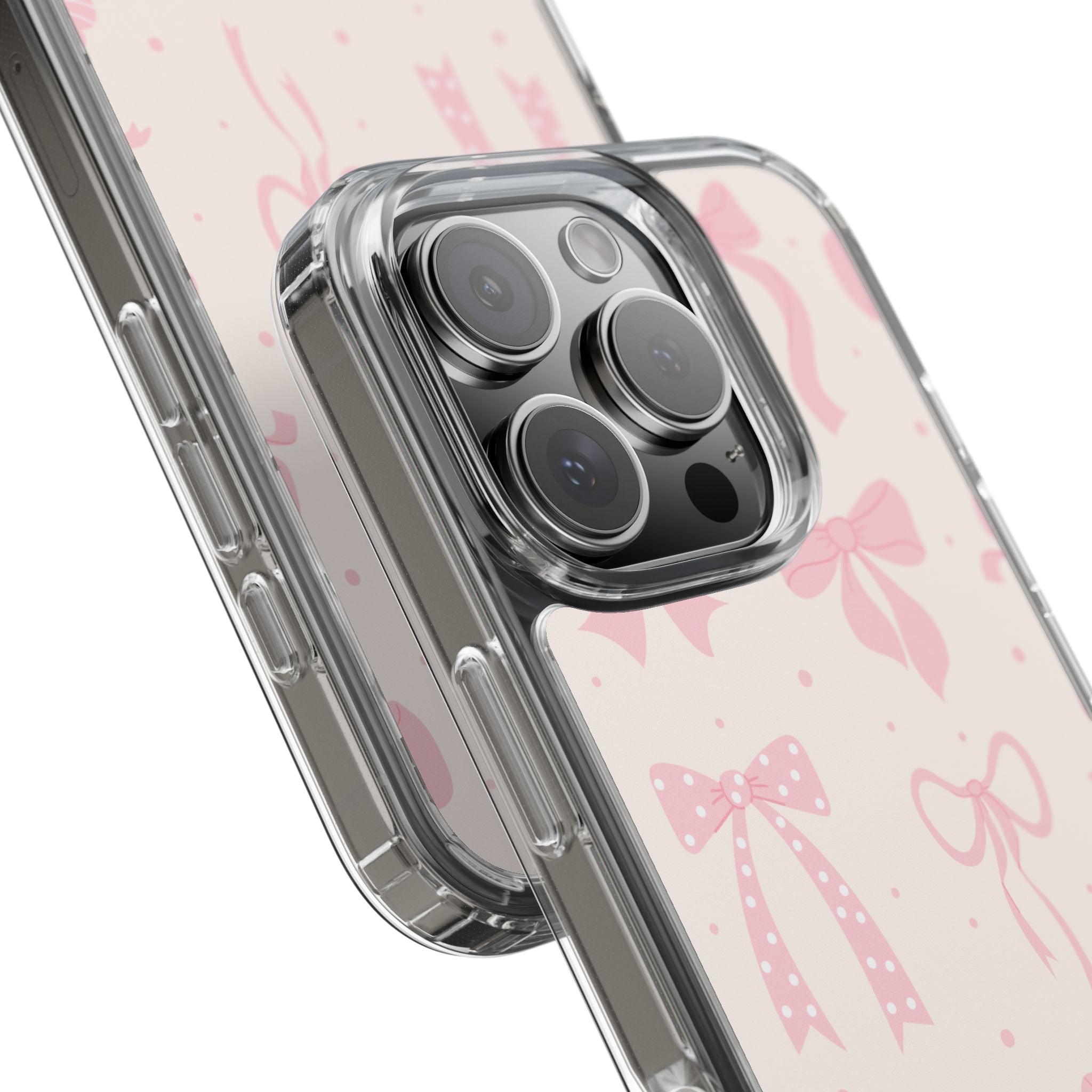 Chic Bow Pattern Phone Case, Cute Pink Bow Clear Cases for Girls, Stylish Gift, Holiday Accessory, Trendy Tech Decor