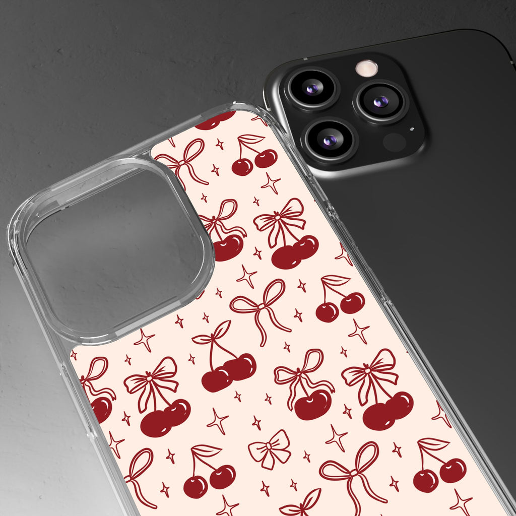 Red Cherry Pattern Aesthetic Phone Case – Slim Lightweight Protective Cover, Cute Colorful Design for Women & Girls