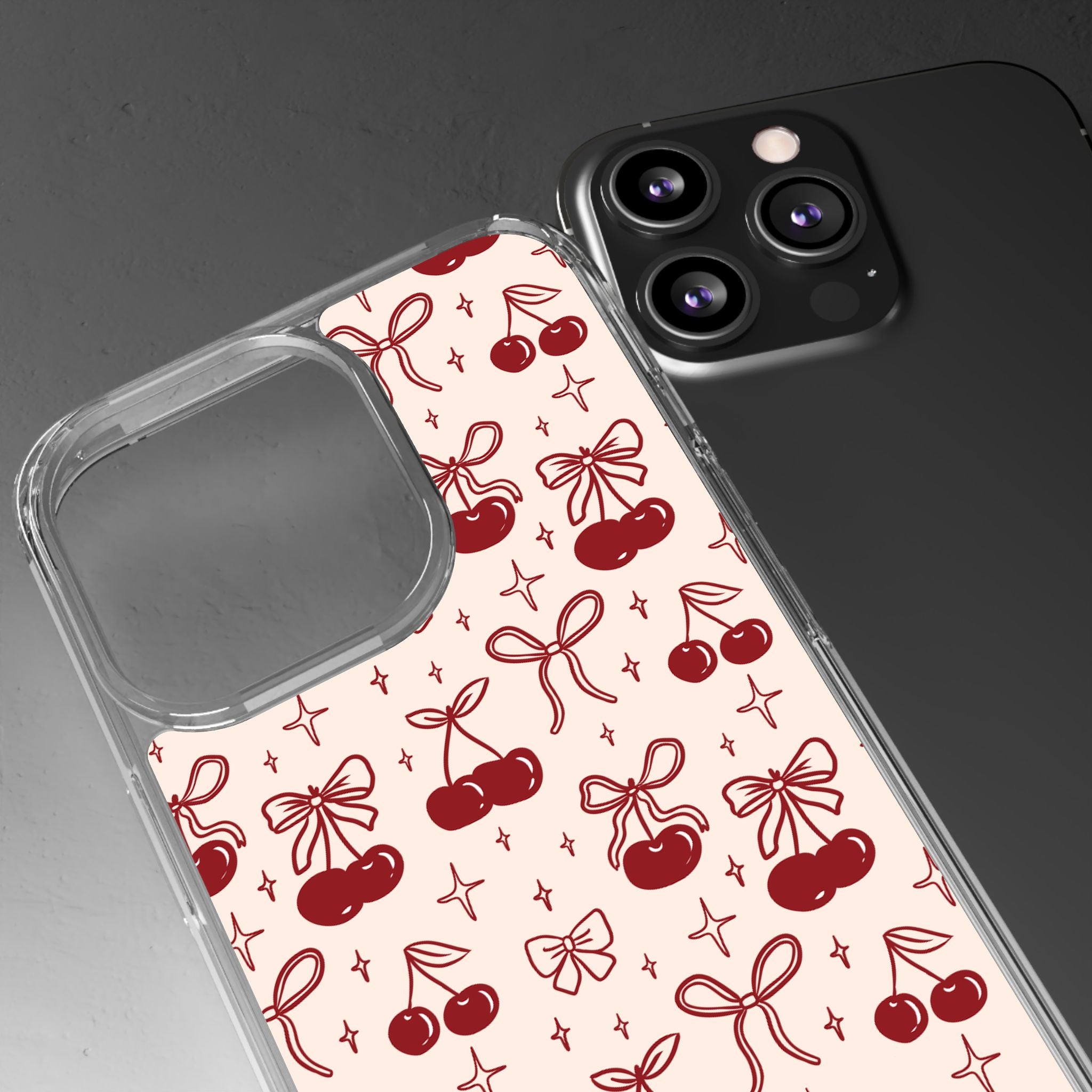 Red Cherry Pattern Aesthetic Phone Case – Slim Lightweight Protective Cover, Cute Colorful Design for Women & Girls