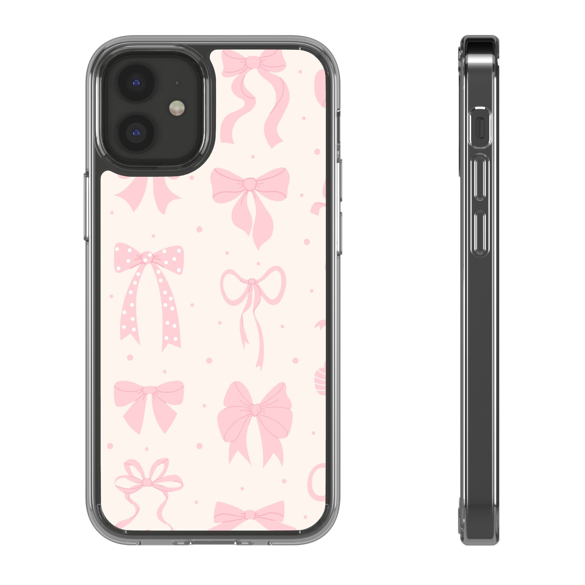Chic Bow Pattern Phone Case, Cute Pink Bow Clear Cases for Girls, Stylish Gift, Holiday Accessory, Trendy Tech Decor