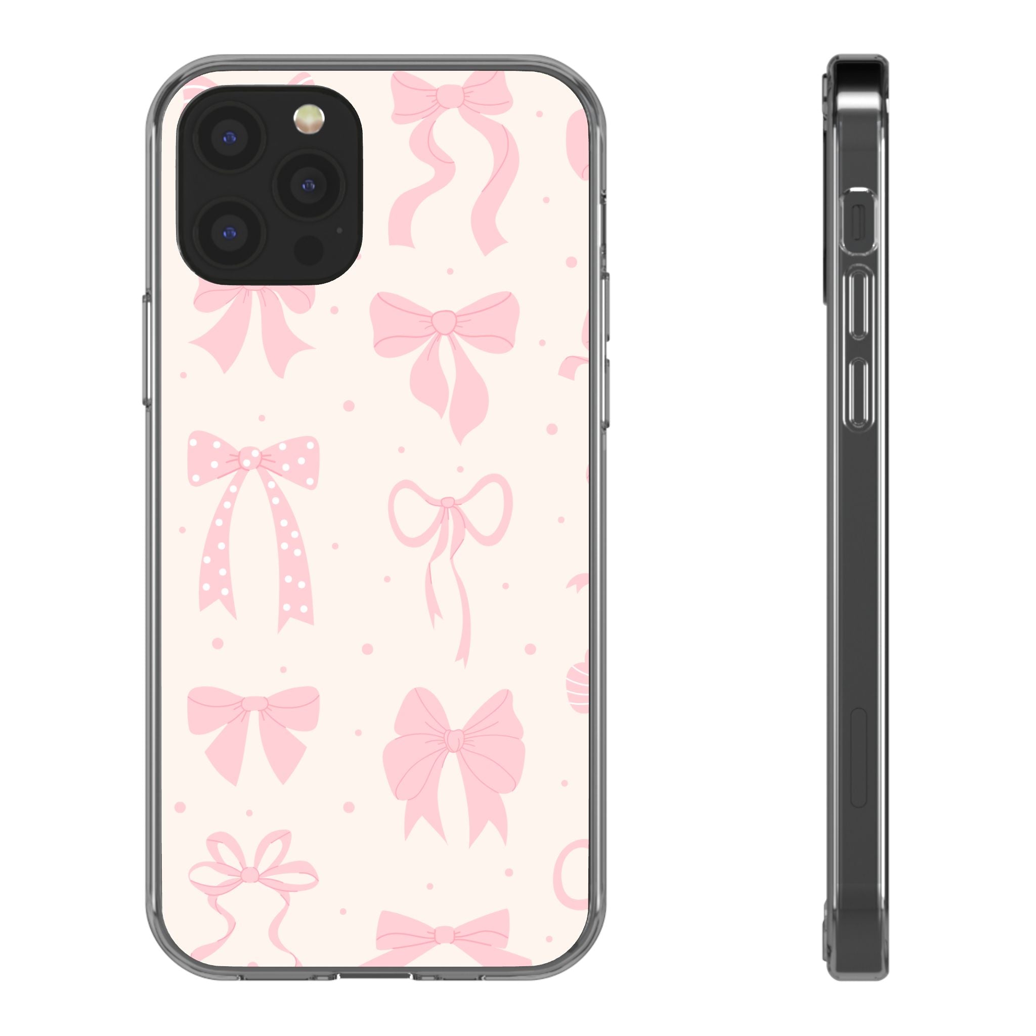 Chic Bow Pattern Phone Case, Cute Pink Bow Clear Cases for Girls, Stylish Gift, Holiday Accessory, Trendy Tech Decor