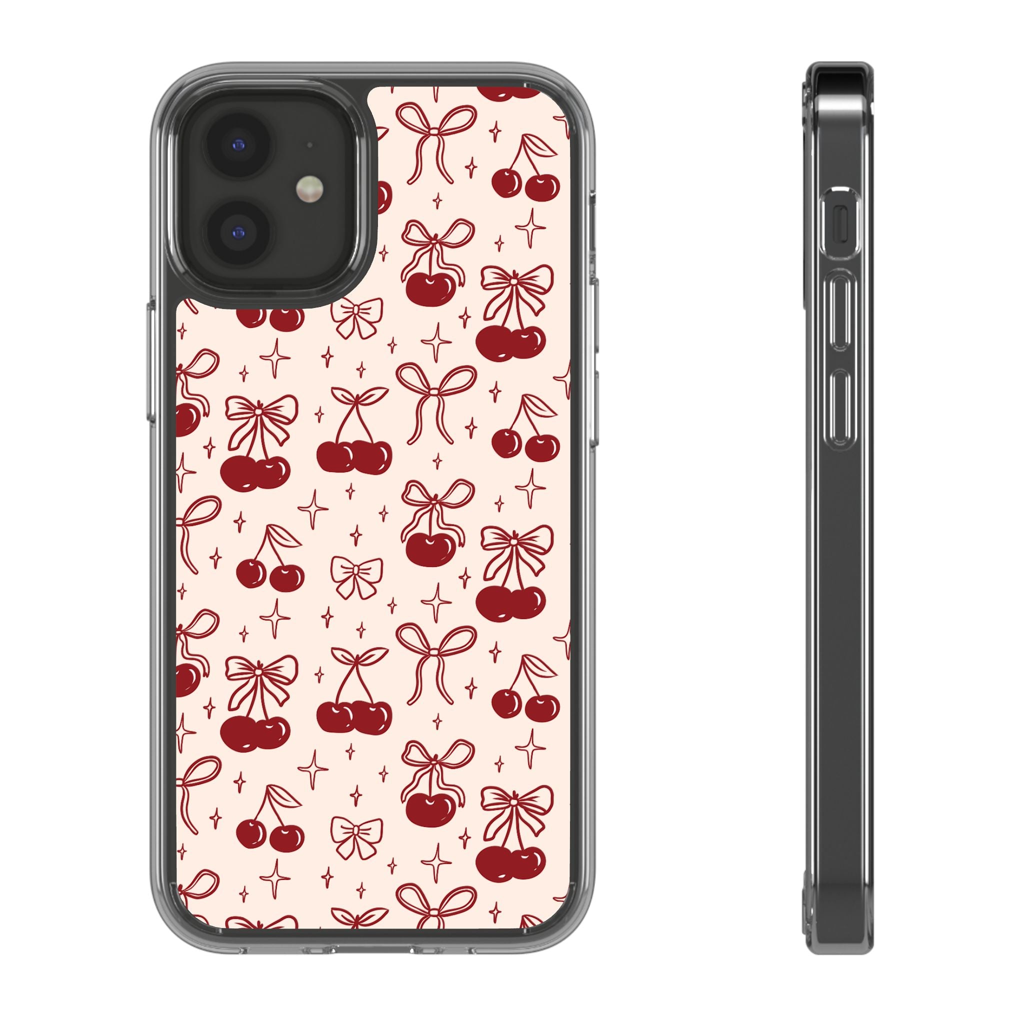 Red Cherry Pattern Aesthetic Phone Case – Slim Lightweight Protective Cover, Cute Colorful Design for Women & Girls