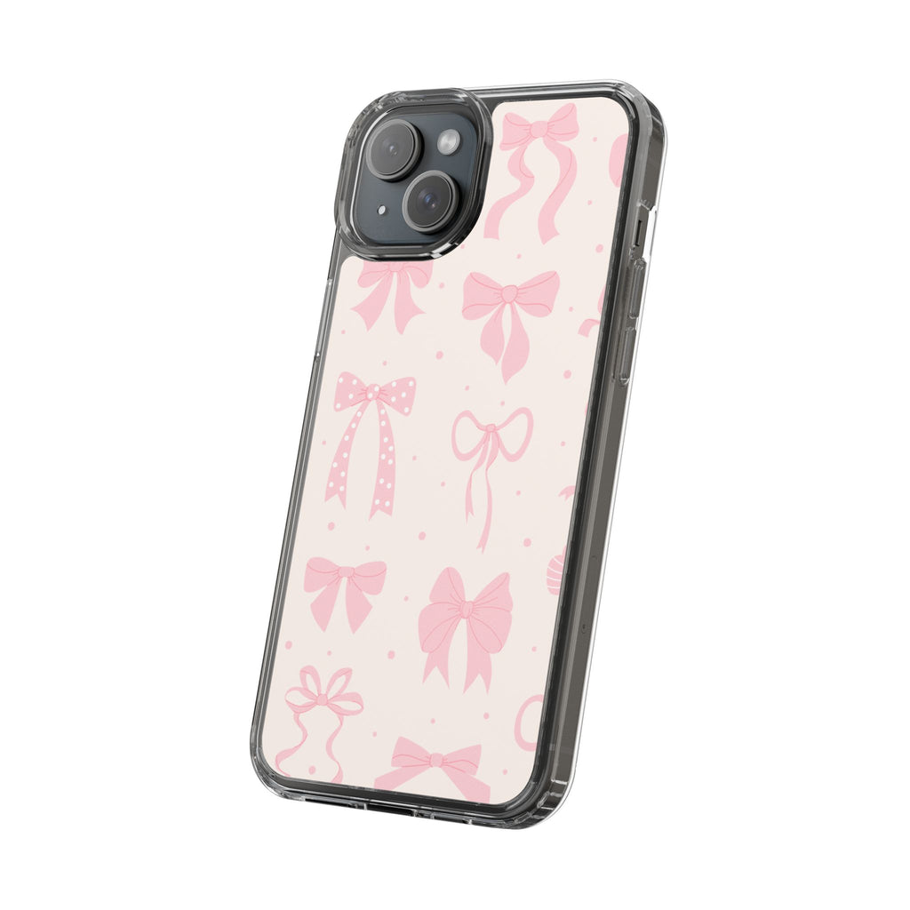 Chic Bow Pattern Phone Case, Cute Pink Bow Clear Cases for Girls, Stylish Gift, Holiday Accessory, Trendy Tech Decor