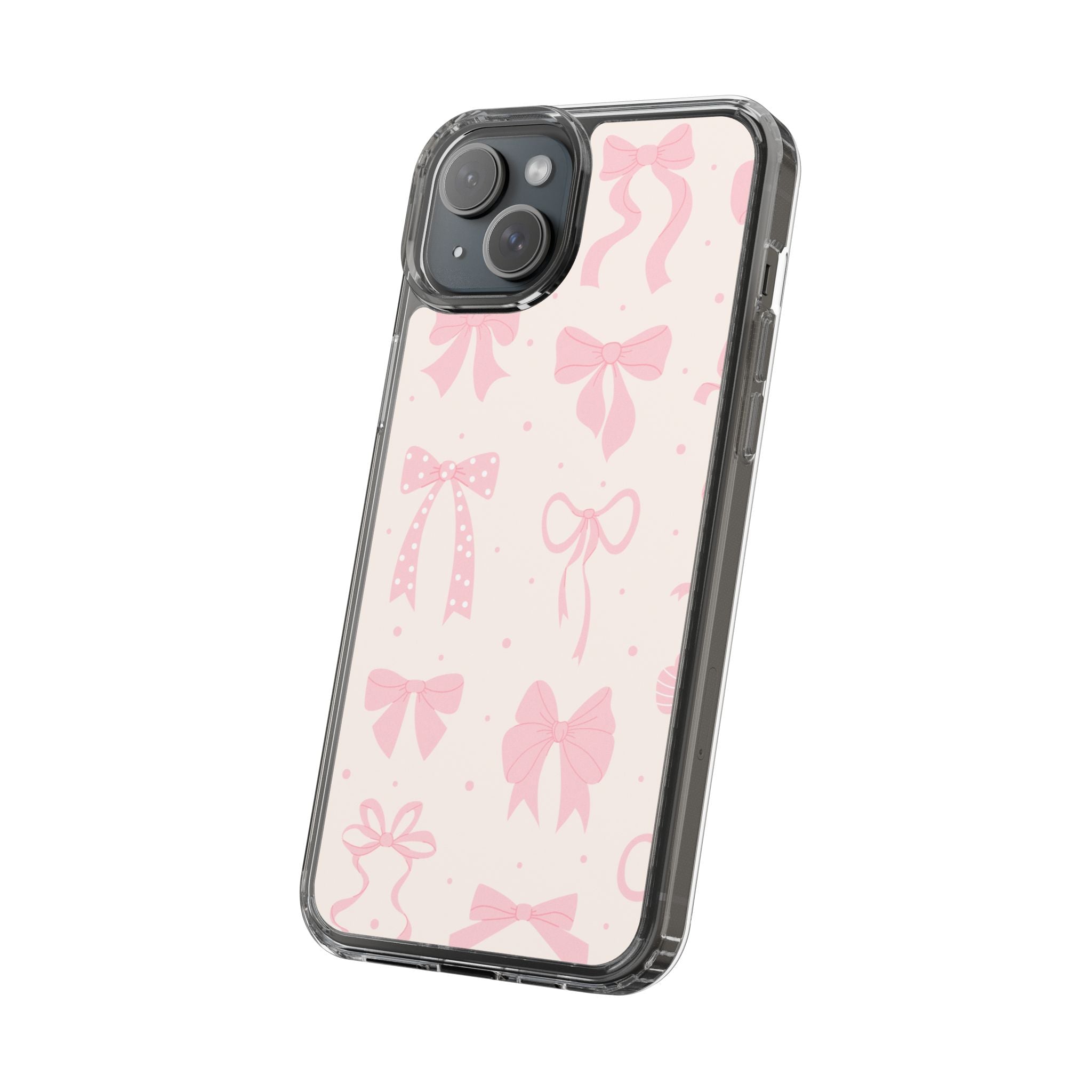 Chic Bow Pattern Phone Case, Cute Pink Bow Clear Cases for Girls, Stylish Gift, Holiday Accessory, Trendy Tech Decor