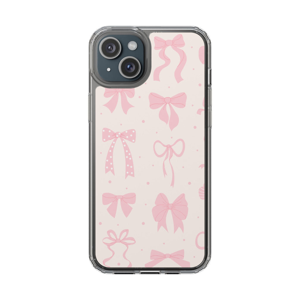Chic Bow Pattern Phone Case, Cute Pink Bow Clear Cases for Girls, Stylish Gift, Holiday Accessory, Trendy Tech Decor