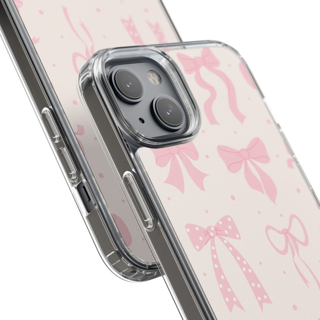 Chic Bow Pattern Phone Case, Cute Pink Bow Clear Cases for Girls, Stylish Gift, Holiday Accessory, Trendy Tech Decor