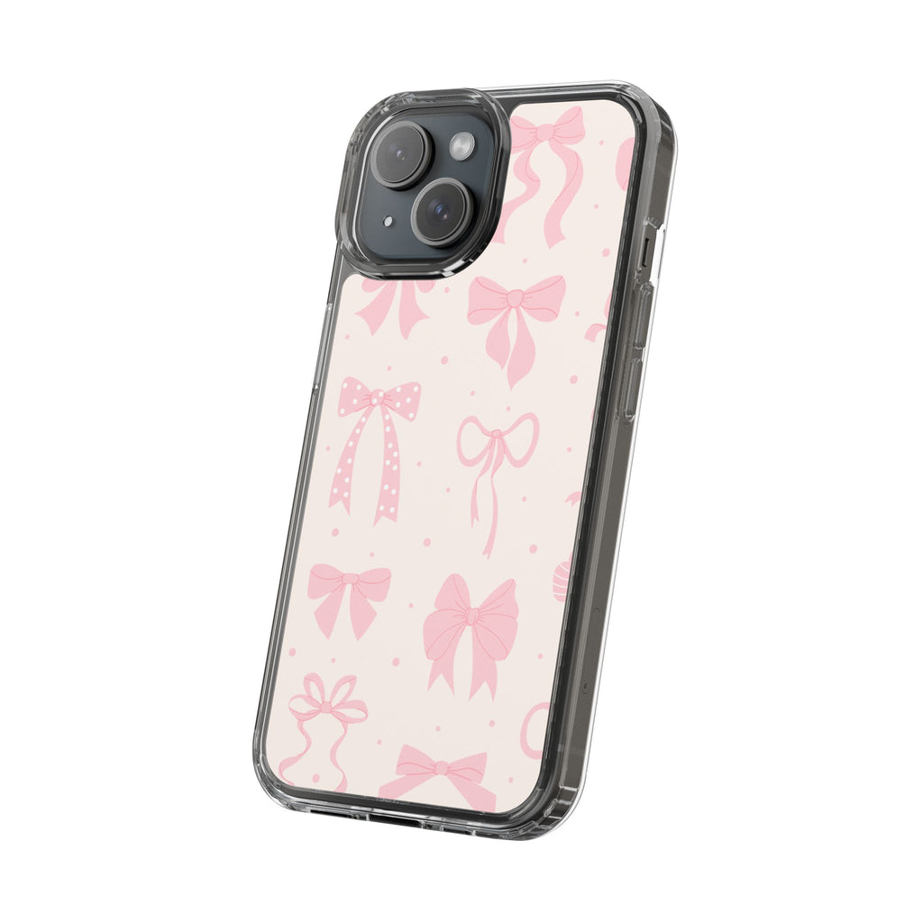 Chic Bow Pattern Phone Case, Cute Pink Bow Clear Cases for Girls, Stylish Gift, Holiday Accessory, Trendy Tech Decor