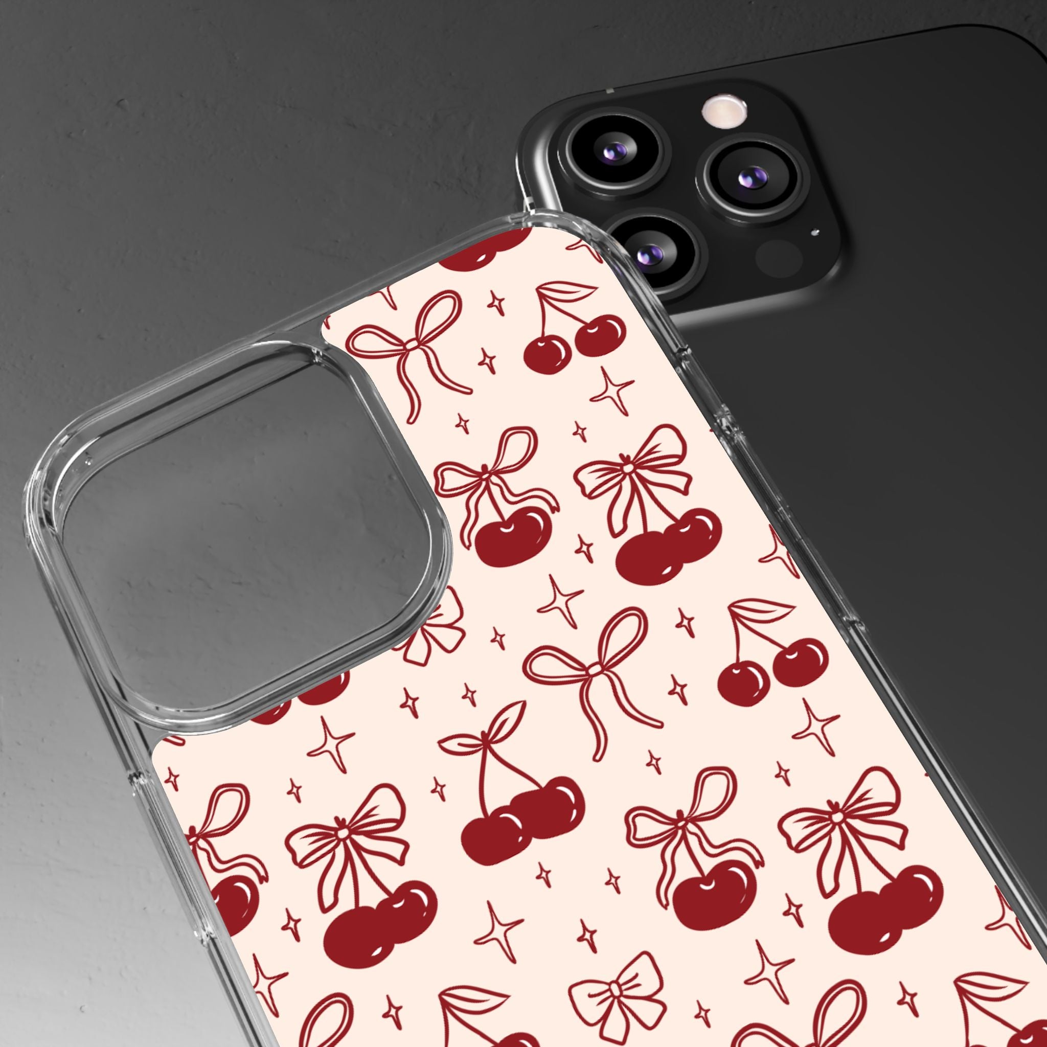 Red Cherry Pattern Aesthetic Phone Case – Slim Lightweight Protective Cover, Cute Colorful Design for Women & Girls