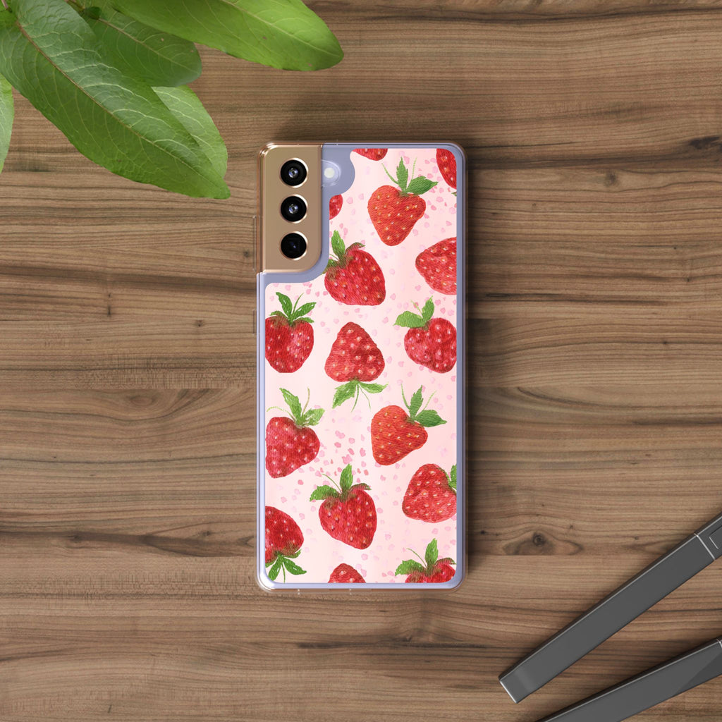 Aesthetic Pink Strawberry Phone Case – Cute Kawaii Fruit Design, Slim Protective Cover for Women & Girls | iPhone and Samsung