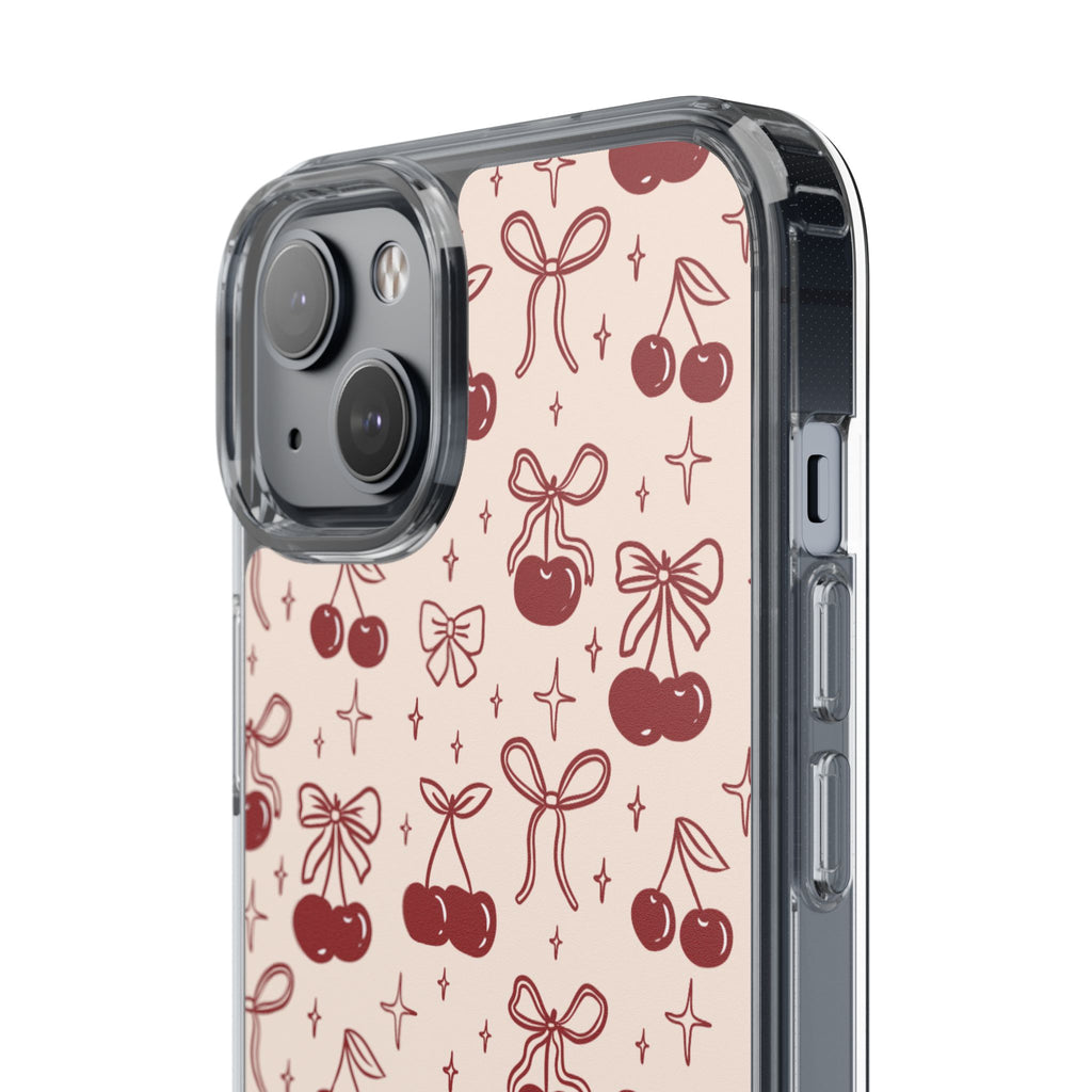 Red Cherry Pattern Aesthetic Phone Case – Slim Lightweight Protective Cover, Cute Colorful Design for Women & Girls