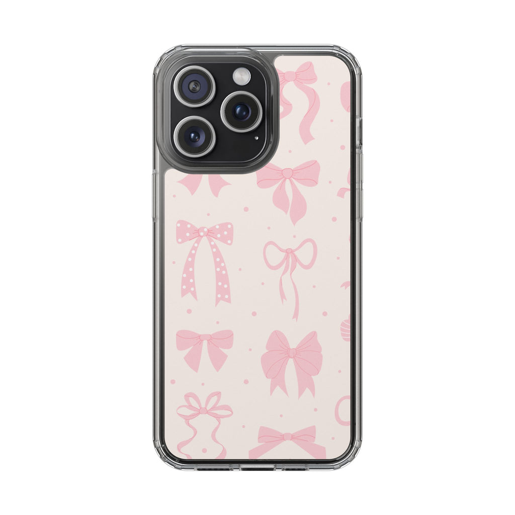 Chic Bow Pattern Phone Case, Cute Pink Bow Clear Cases for Girls, Stylish Gift, Holiday Accessory, Trendy Tech Decor