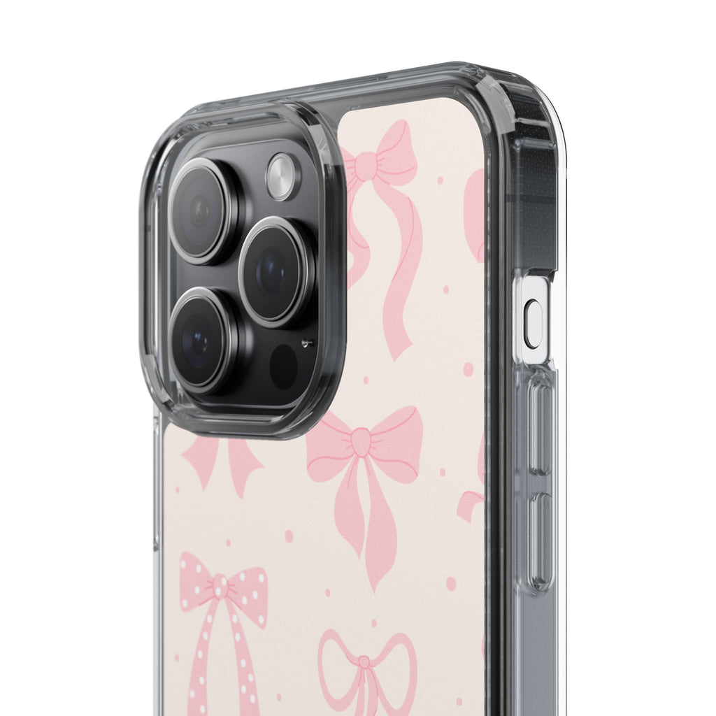 Chic Bow Pattern Phone Case, Cute Pink Bow Clear Cases for Girls, Stylish Gift, Holiday Accessory, Trendy Tech Decor