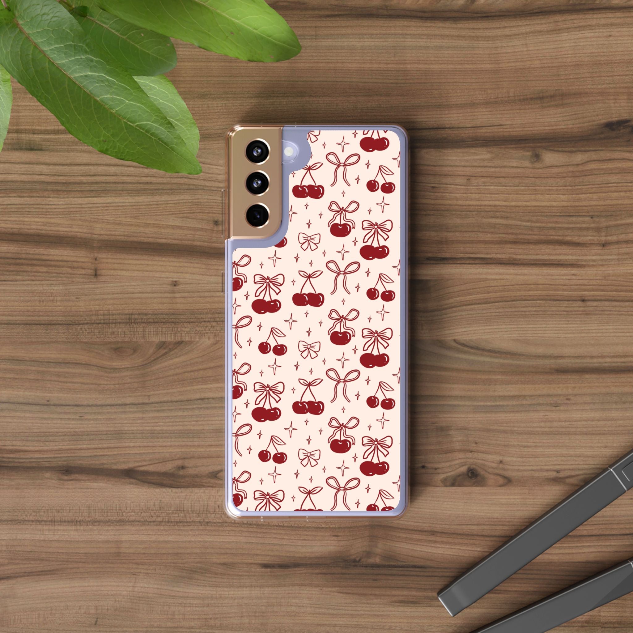 Red Cherry Pattern Aesthetic Phone Case – Slim Lightweight Protective Cover, Cute Colorful Design for Women & Girls