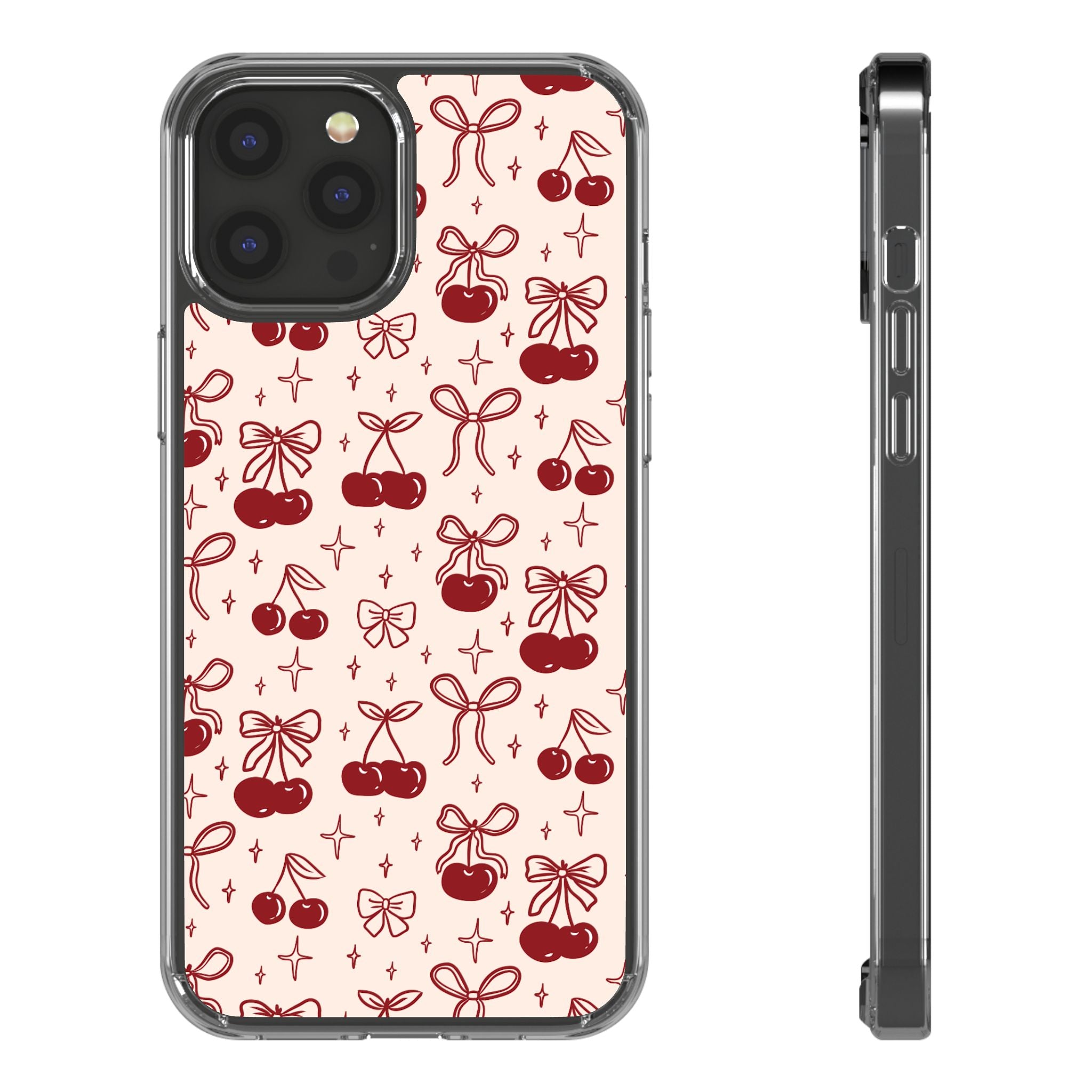 Red Cherry Pattern Aesthetic Phone Case – Slim Lightweight Protective Cover, Cute Colorful Design for Women & Girls