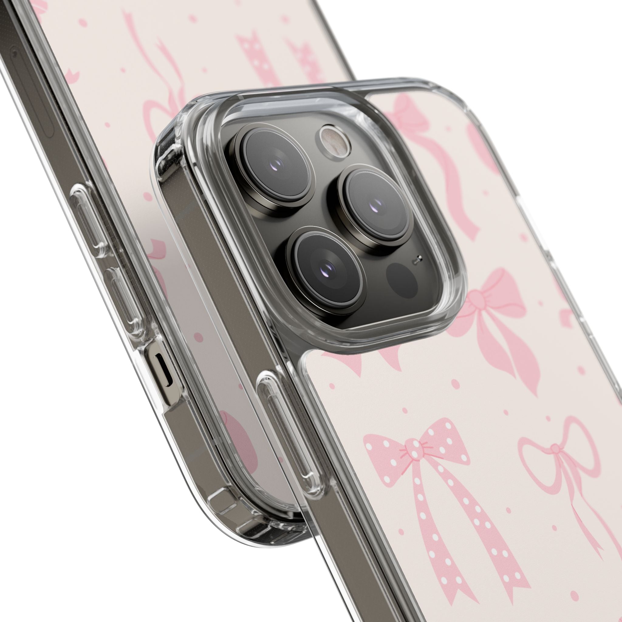 Chic Bow Pattern Phone Case, Cute Pink Bow Clear Cases for Girls, Stylish Gift, Holiday Accessory, Trendy Tech Decor