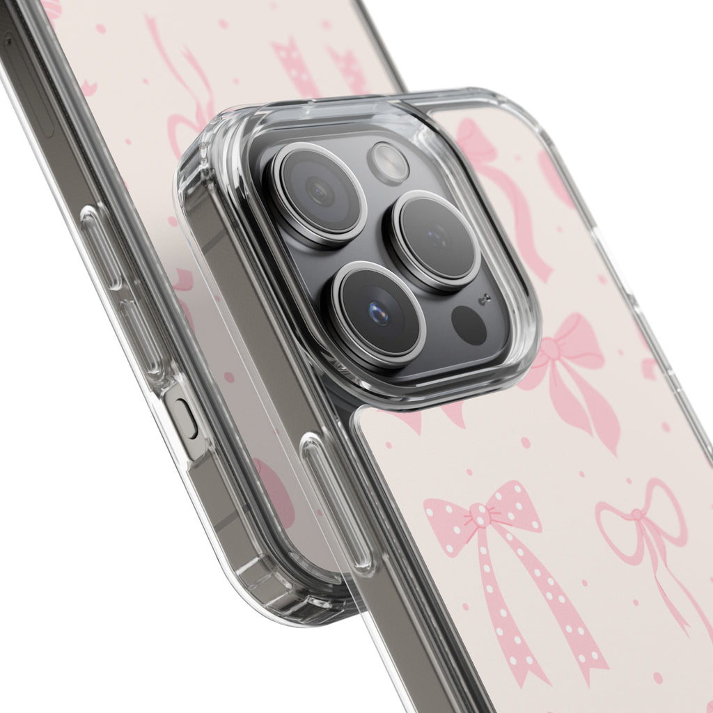 Chic Bow Pattern Phone Case, Cute Pink Bow Clear Cases for Girls, Stylish Gift, Holiday Accessory, Trendy Tech Decor