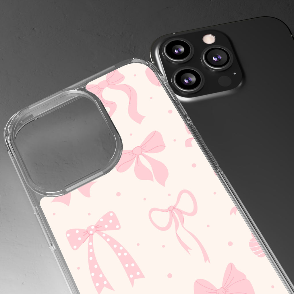 Chic Bow Pattern Phone Case, Cute Pink Bow Clear Cases for Girls, Stylish Gift, Holiday Accessory, Trendy Tech Decor