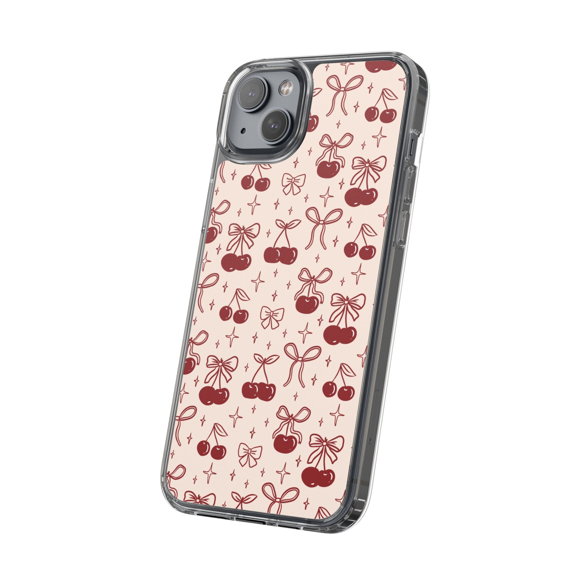 Red Cherry Pattern Aesthetic Phone Case – Slim Lightweight Protective Cover, Cute Colorful Design for Women & Girls