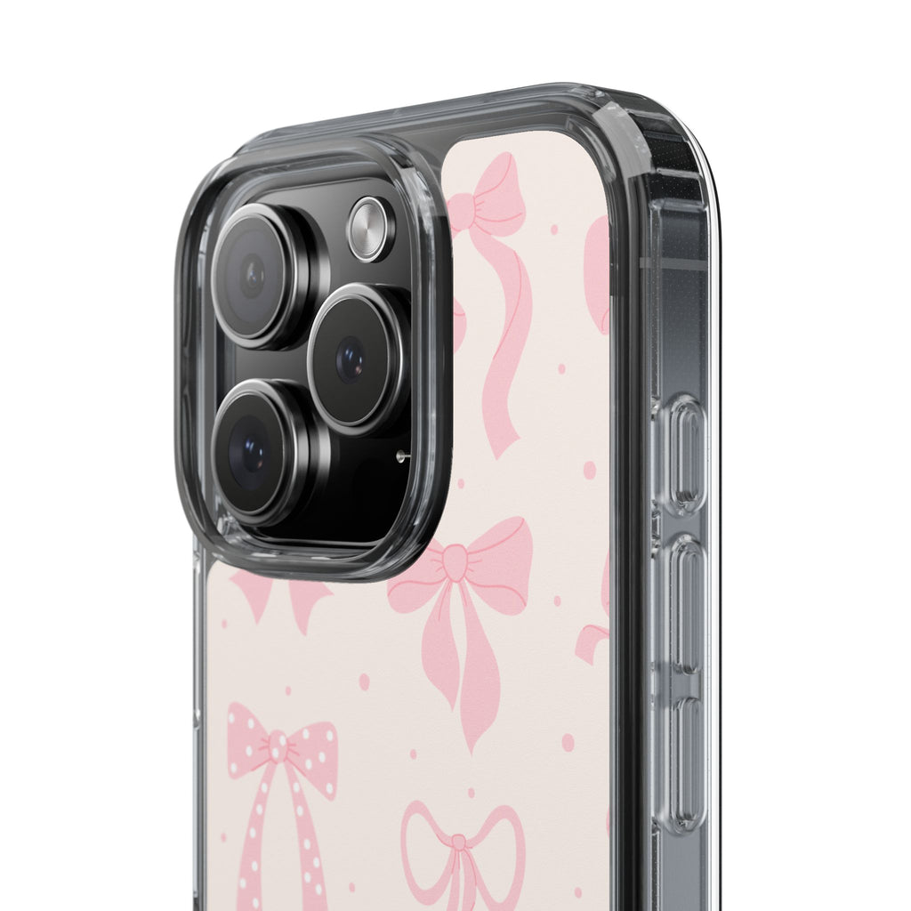 Chic Bow Pattern Phone Case, Cute Pink Bow Clear Cases for Girls, Stylish Gift, Holiday Accessory, Trendy Tech Decor