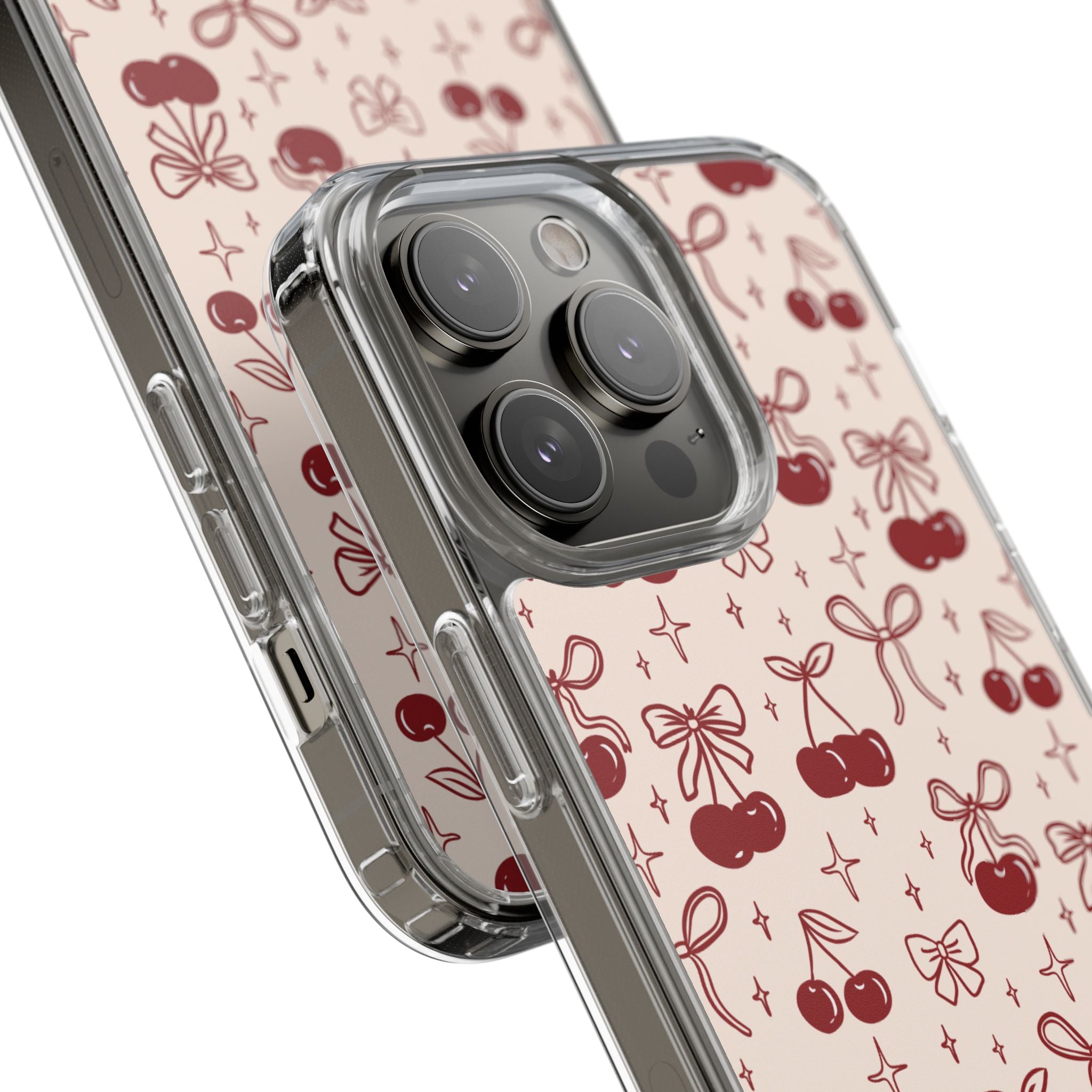 Red Cherry Pattern Aesthetic Phone Case – Slim Lightweight Protective Cover, Cute Colorful Design for Women & Girls