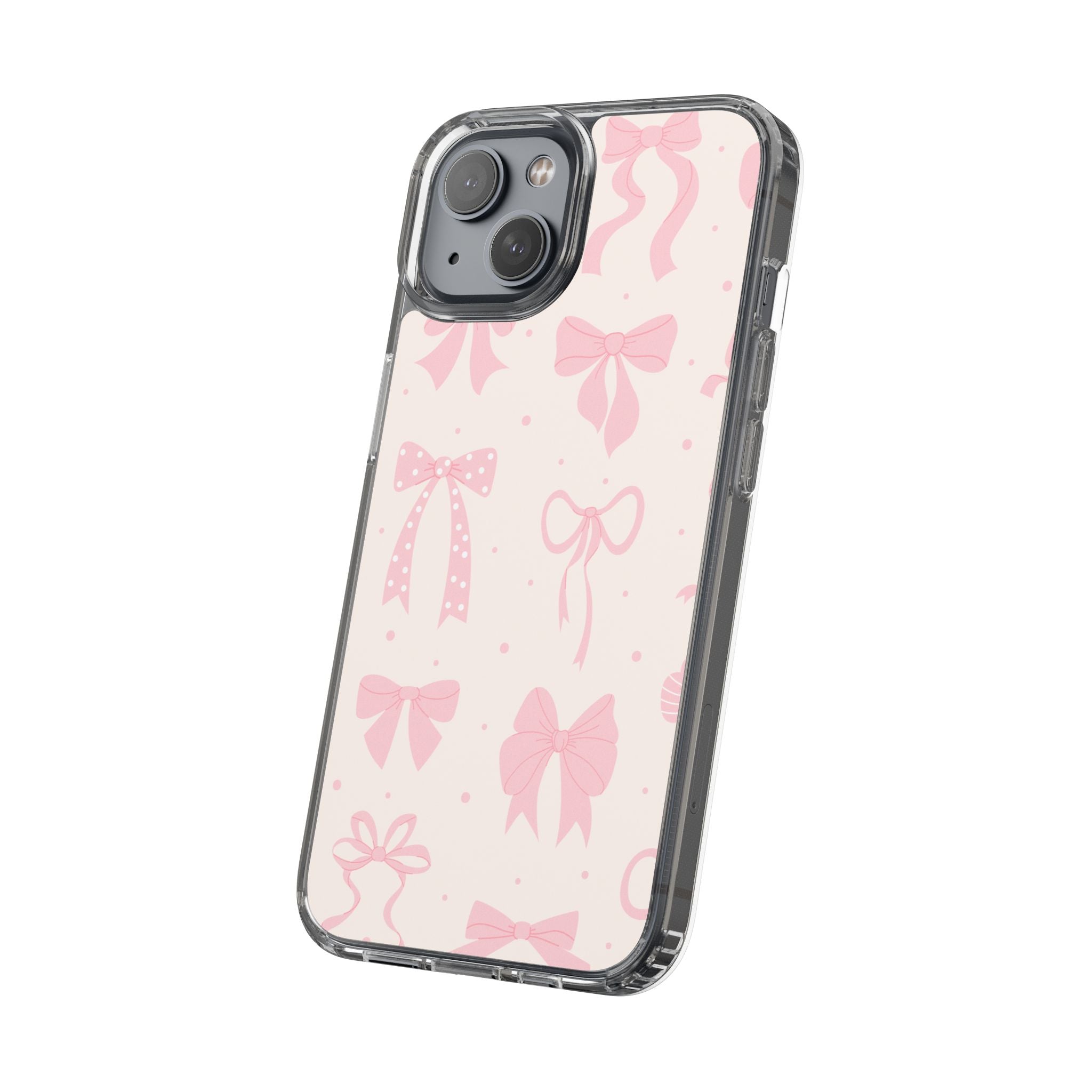 Chic Bow Pattern Phone Case, Cute Pink Bow Clear Cases for Girls, Stylish Gift, Holiday Accessory, Trendy Tech Decor