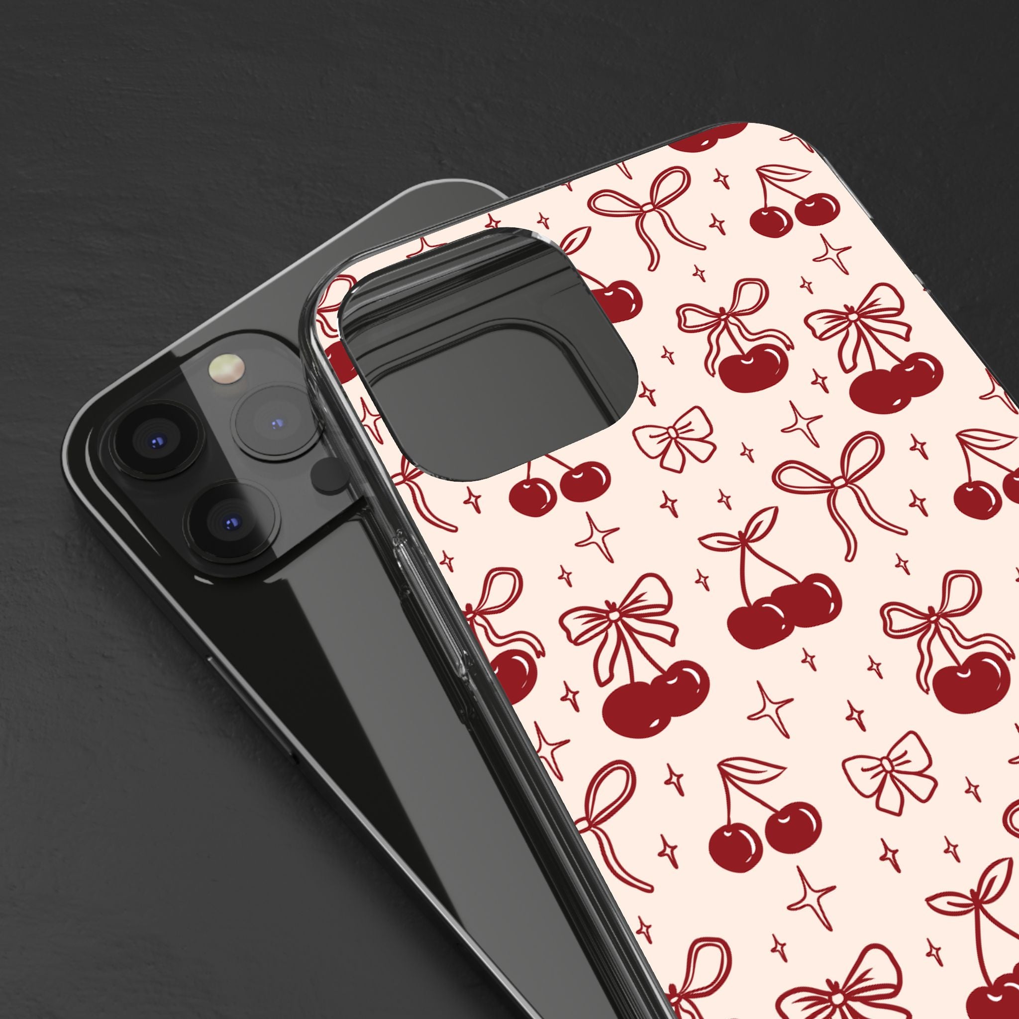 Red Cherry Pattern Aesthetic Phone Case – Slim Lightweight Protective Cover, Cute Colorful Design for Women & Girls