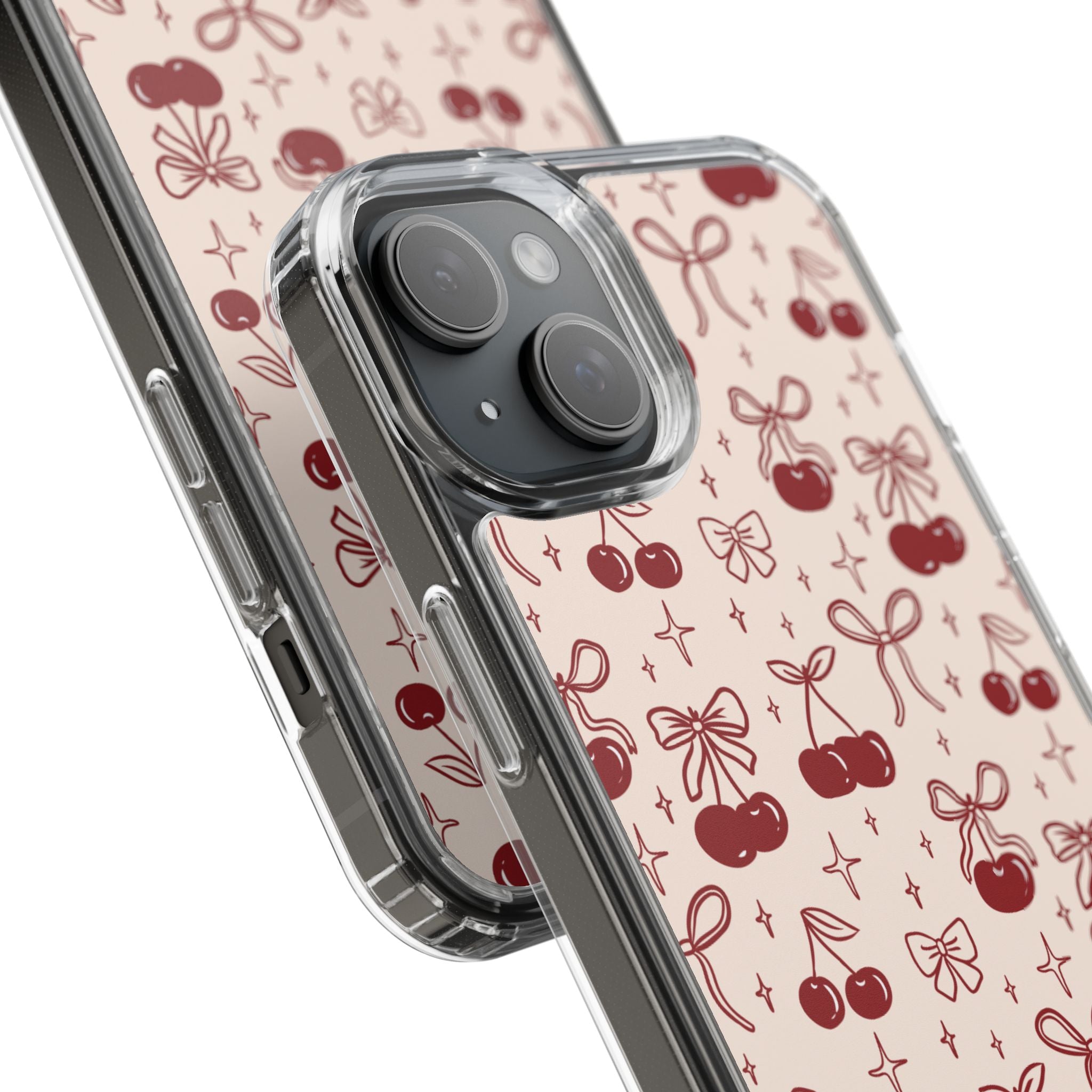 Red Cherry Pattern Aesthetic Phone Case – Slim Lightweight Protective Cover, Cute Colorful Design for Women & Girls