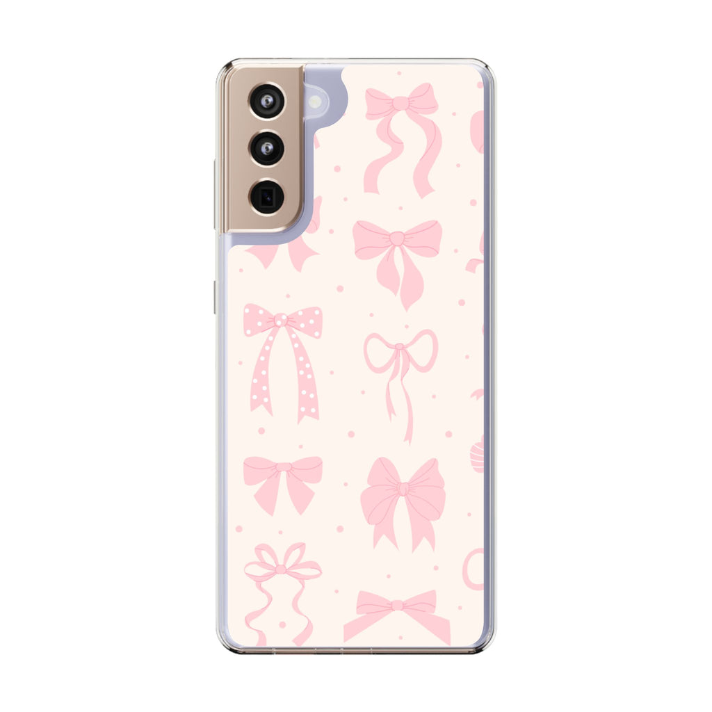 Chic Bow Pattern Phone Case, Cute Pink Bow Clear Cases for Girls, Stylish Gift, Holiday Accessory, Trendy Tech Decor