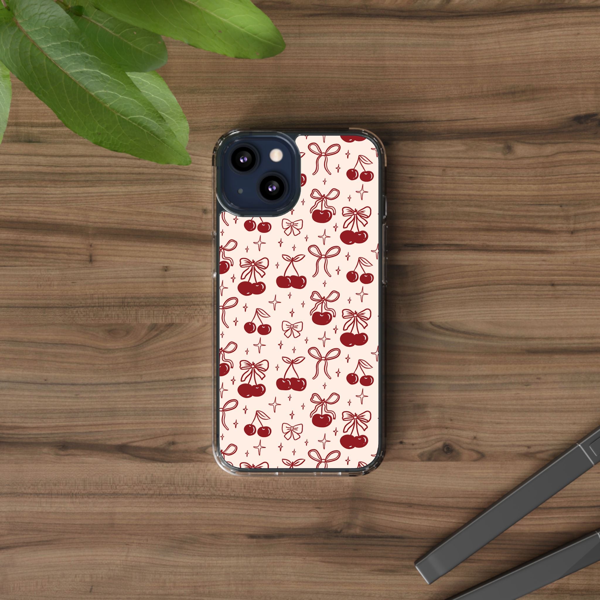 Red Cherry Pattern Aesthetic Phone Case – Slim Lightweight Protective Cover, Cute Colorful Design for Women & Girls