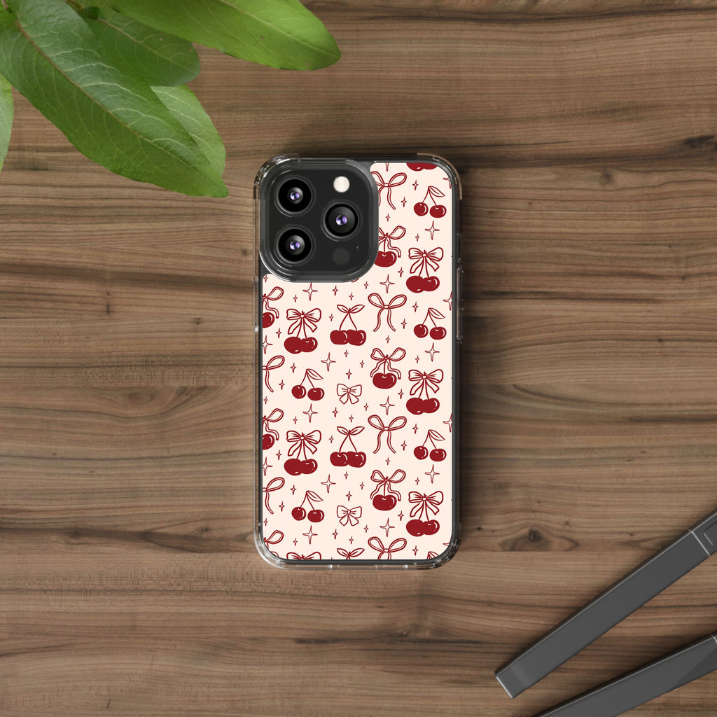Red Cherry Pattern Aesthetic Phone Case – Slim Lightweight Protective Cover, Cute Colorful Design for Women & Girls