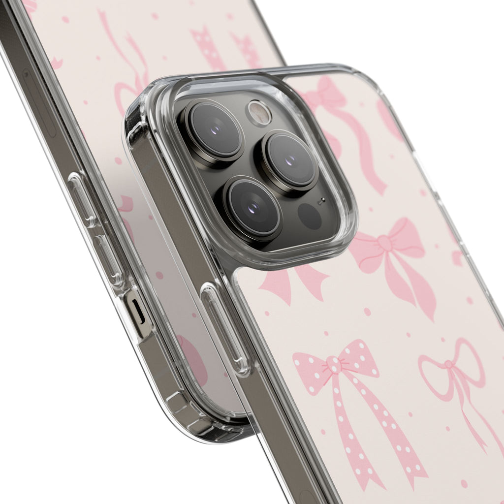 Chic Bow Pattern Phone Case, Cute Pink Bow Clear Cases for Girls, Stylish Gift, Holiday Accessory, Trendy Tech Decor
