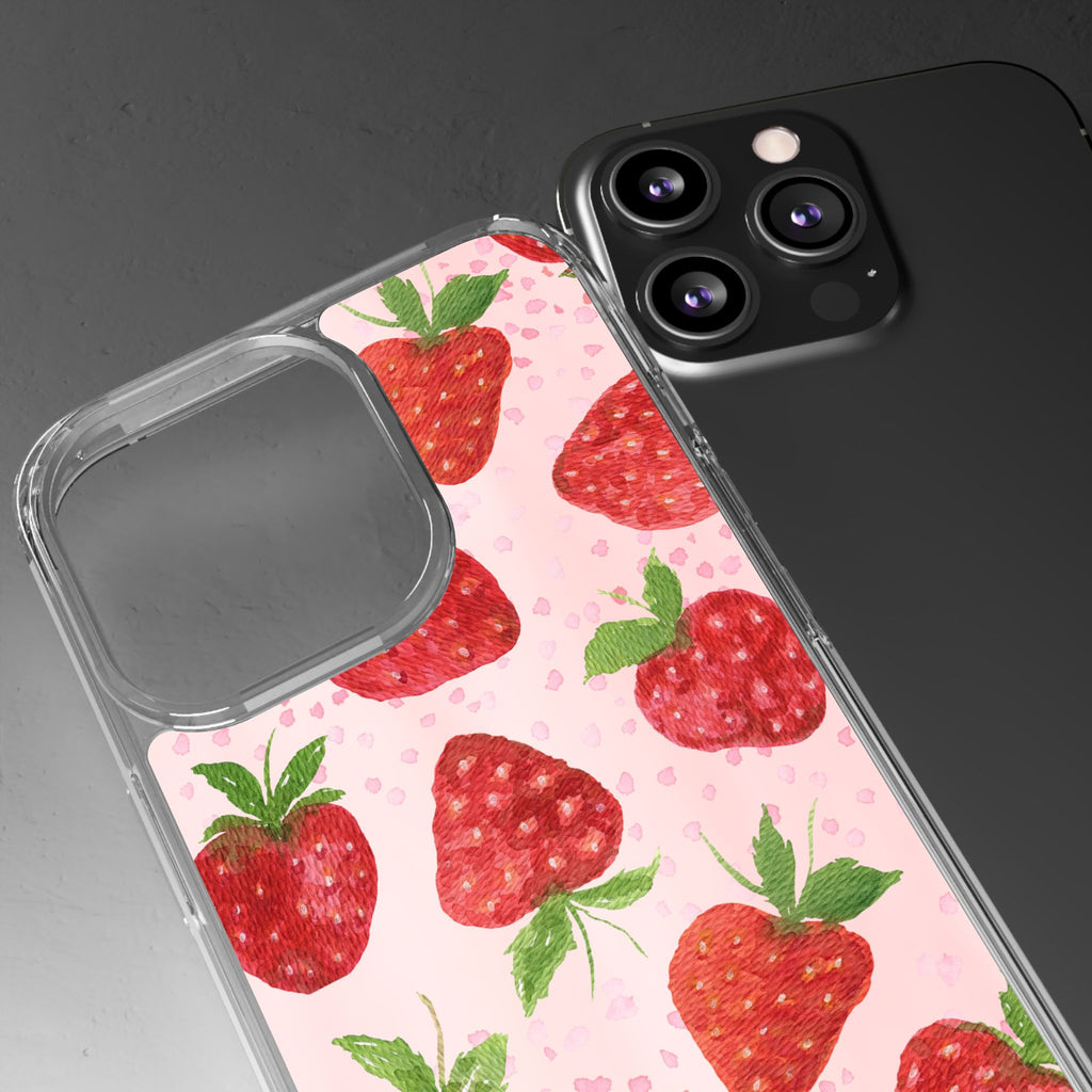 Aesthetic Pink Strawberry Phone Case – Cute Kawaii Fruit Design, Slim Protective Cover for Women & Girls | iPhone and Samsung