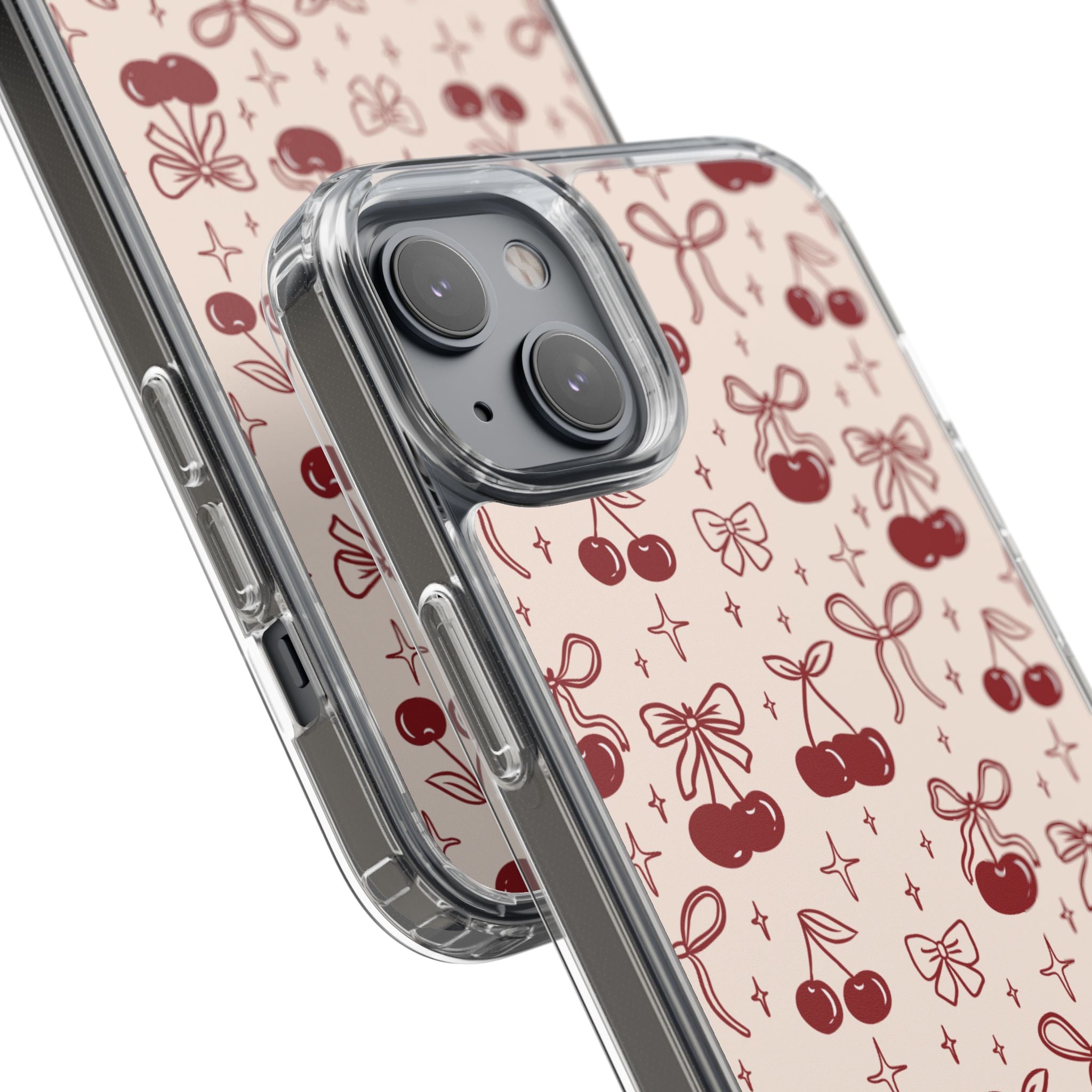 Red Cherry Pattern Aesthetic Phone Case – Slim Lightweight Protective Cover, Cute Colorful Design for Women & Girls