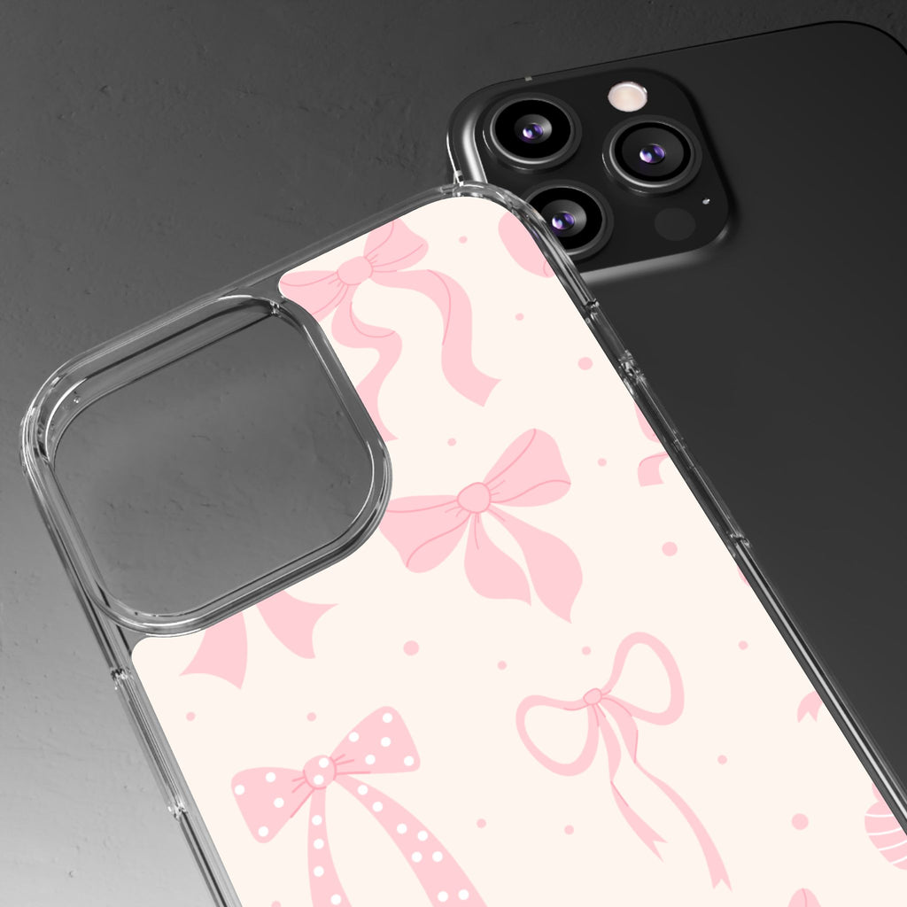 Chic Bow Pattern Phone Case, Cute Pink Bow Clear Cases for Girls, Stylish Gift, Holiday Accessory, Trendy Tech Decor