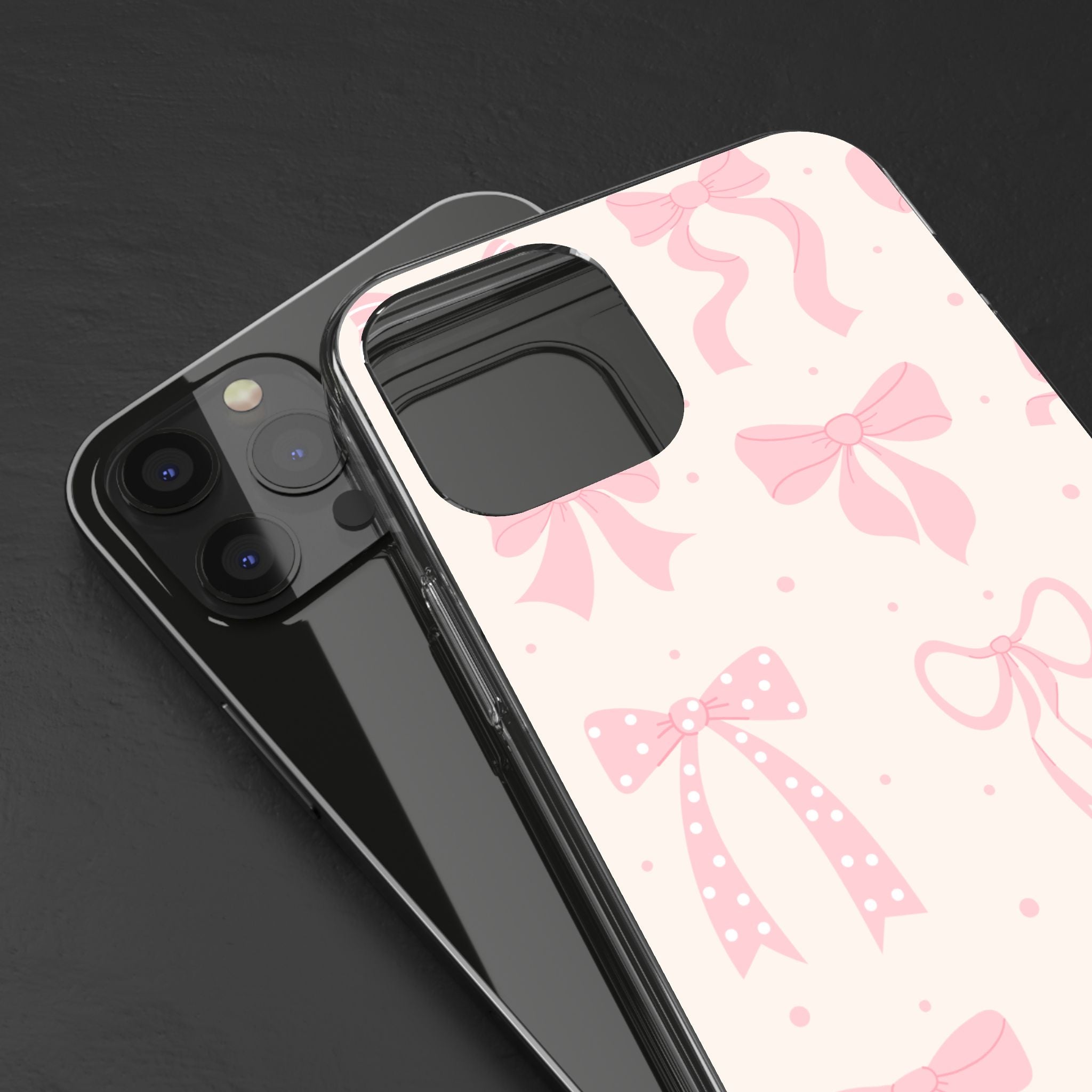 Chic Bow Pattern Phone Case, Cute Pink Bow Clear Cases for Girls, Stylish Gift, Holiday Accessory, Trendy Tech Decor