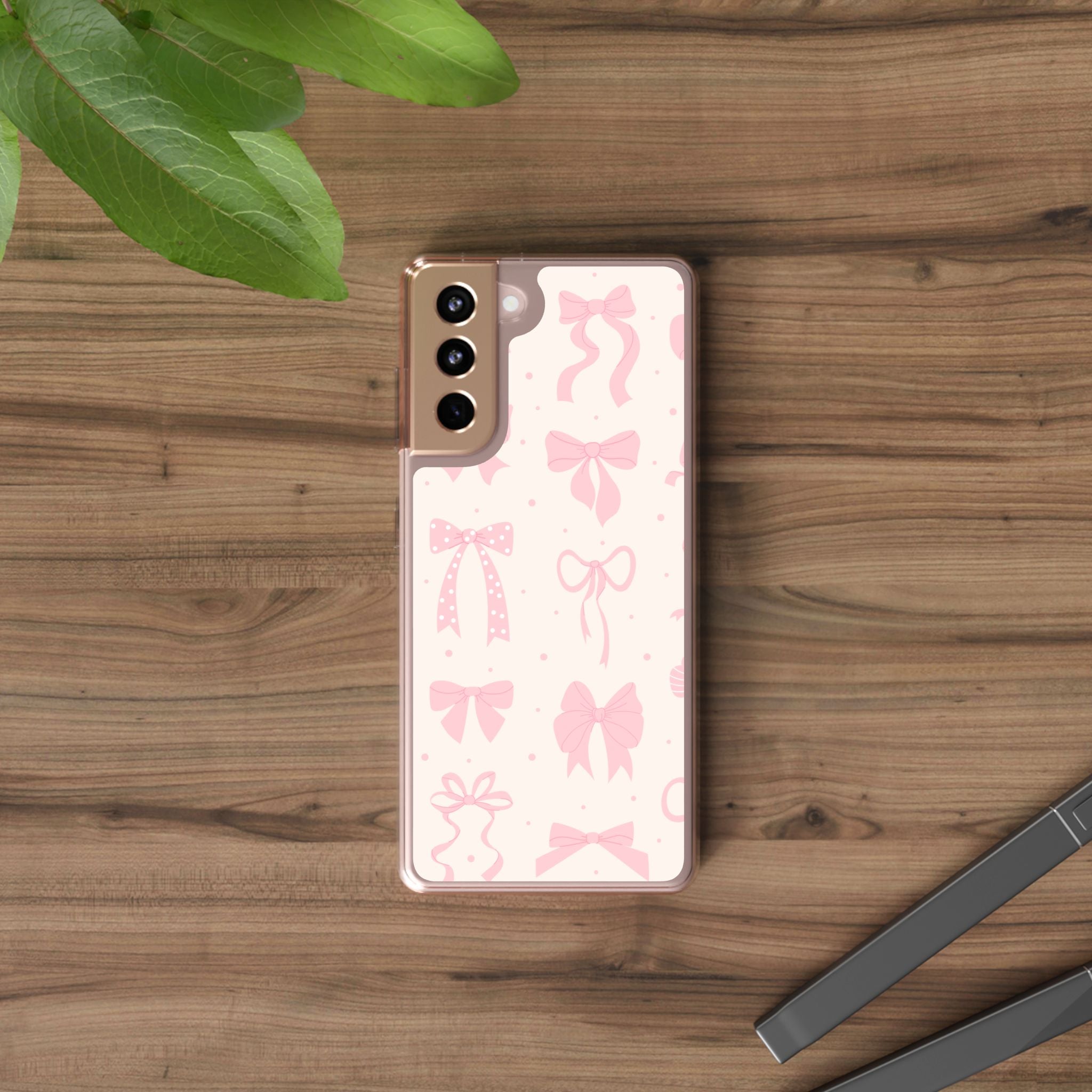 Chic Bow Pattern Phone Case, Cute Pink Bow Clear Cases for Girls, Stylish Gift, Holiday Accessory, Trendy Tech Decor