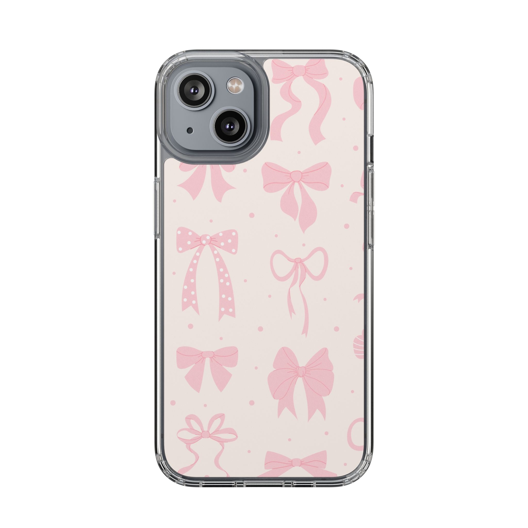 Chic Bow Pattern Phone Case, Cute Pink Bow Clear Cases for Girls, Stylish Gift, Holiday Accessory, Trendy Tech Decor