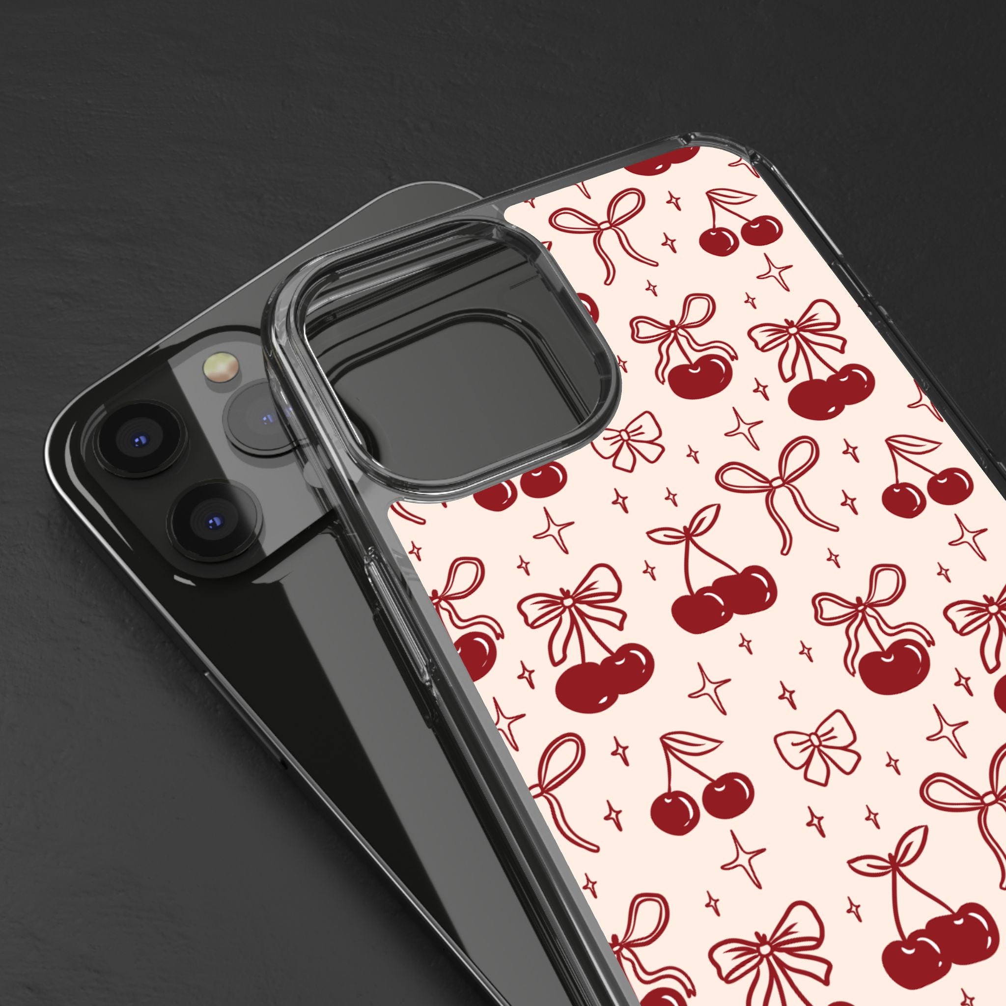 Red Cherry Pattern Aesthetic Phone Case – Slim Lightweight Protective Cover, Cute Colorful Design for Women & Girls