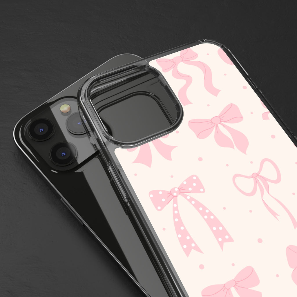 Chic Bow Pattern Phone Case, Cute Pink Bow Clear Cases for Girls, Stylish Gift, Holiday Accessory, Trendy Tech Decor