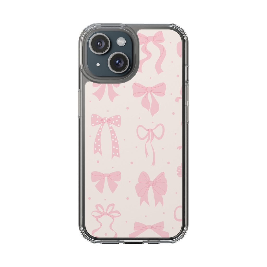 Chic Bow Pattern Phone Case, Cute Pink Bow Clear Cases for Girls, Stylish Gift, Holiday Accessory, Trendy Tech Decor