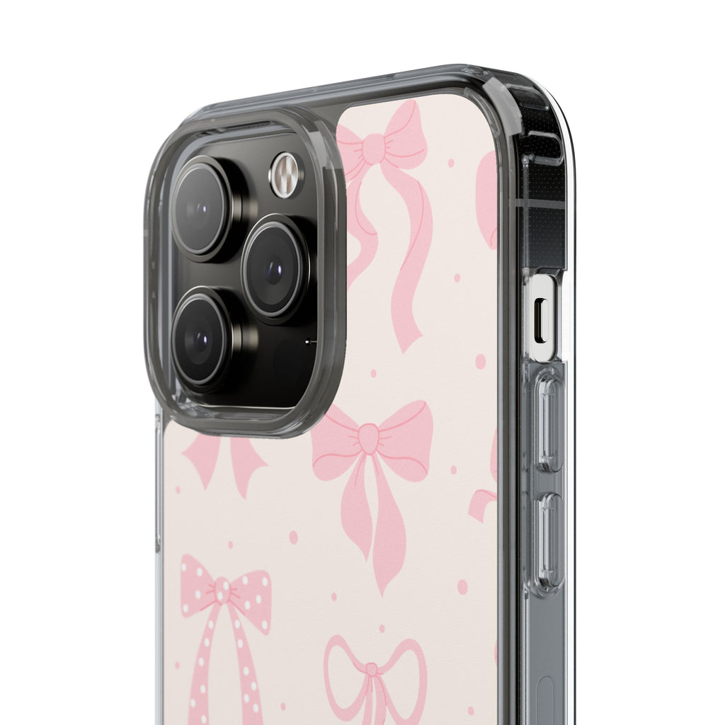Chic Bow Pattern Phone Case, Cute Pink Bow Clear Cases for Girls, Stylish Gift, Holiday Accessory, Trendy Tech Decor