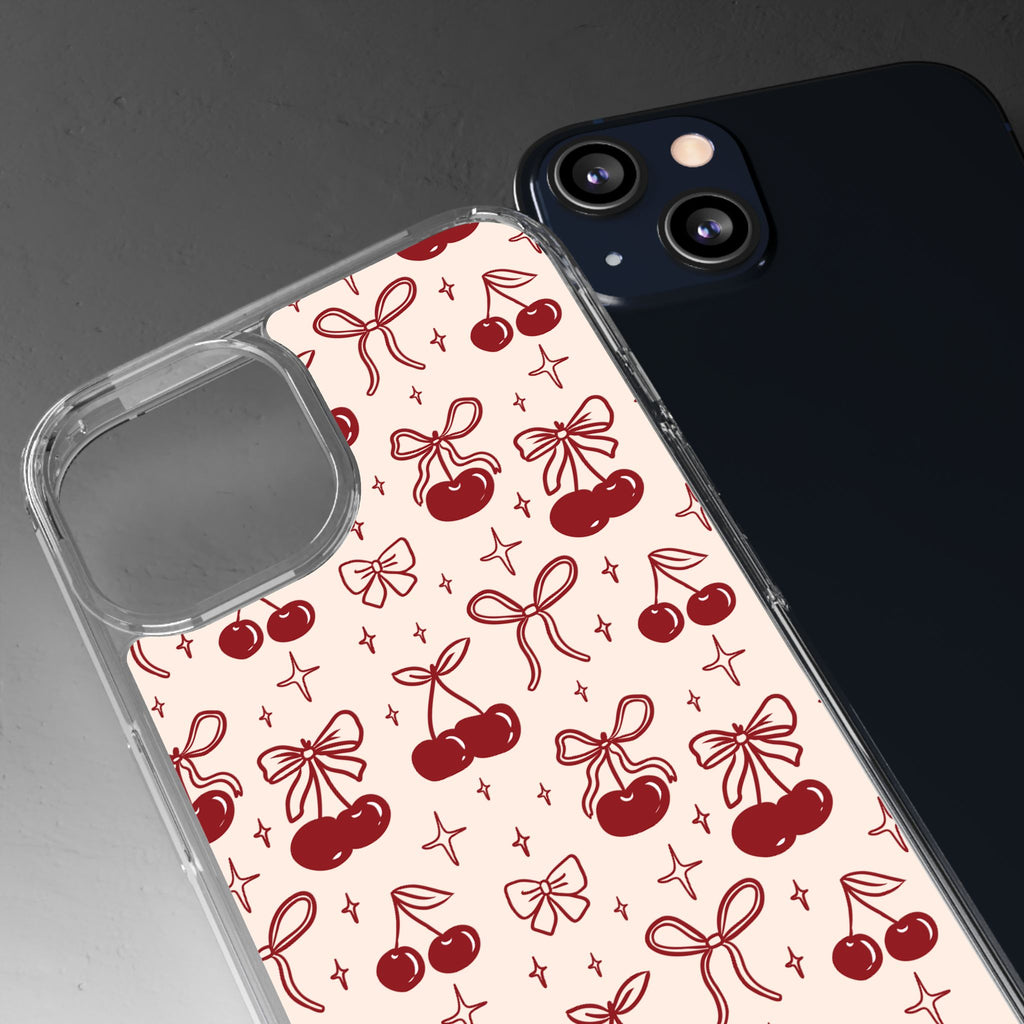 Red Cherry Pattern Aesthetic Phone Case – Slim Lightweight Protective Cover, Cute Colorful Design for Women & Girls