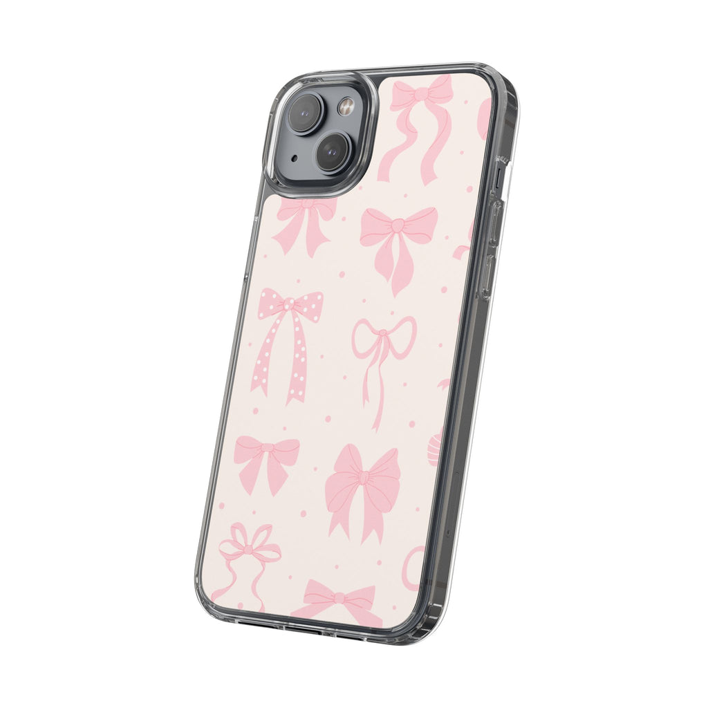 Chic Bow Pattern Phone Case, Cute Pink Bow Clear Cases for Girls, Stylish Gift, Holiday Accessory, Trendy Tech Decor